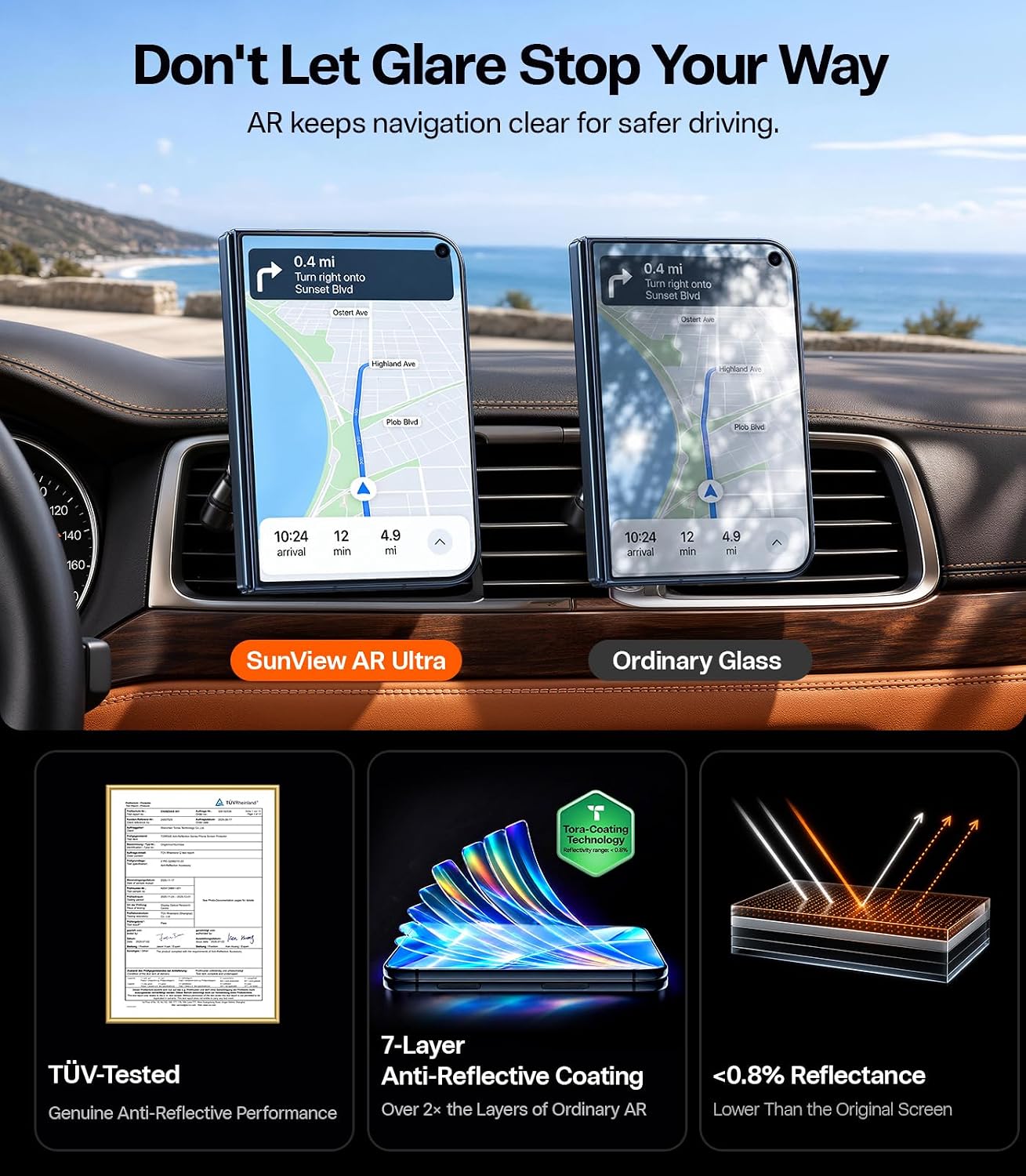 Detalle de TORRAS Sunview AR Ultra for iPhone Duo Screen Protector, 2-Pack Anti-Reflective Glass