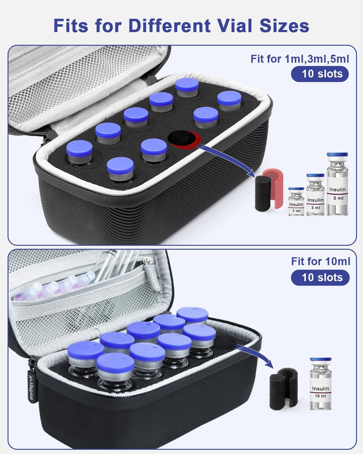 Detalle de Krypthos 10 Slots Insulin Vial Protector Case: Organized, Durable Home Storage for 1–10ml Vials