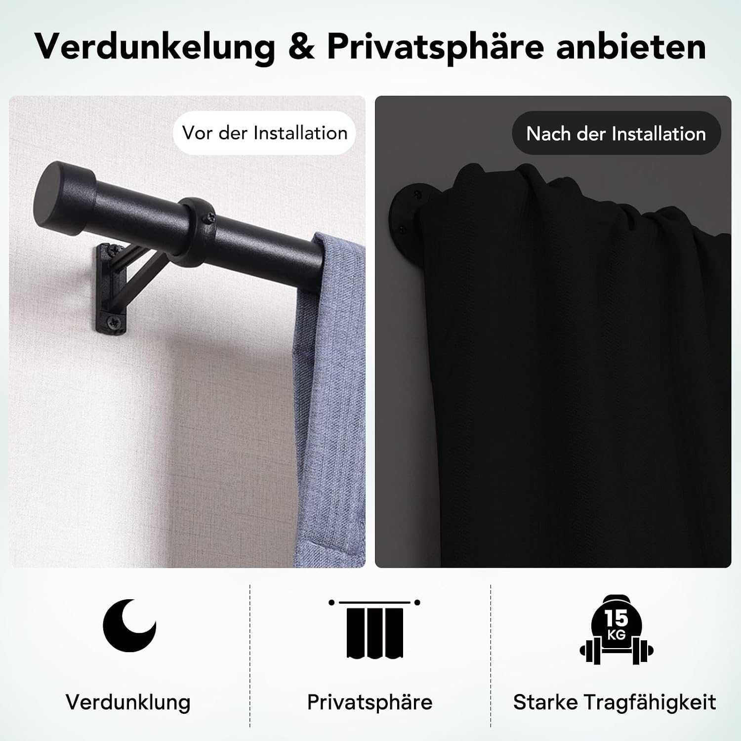 Detalle 2 de Gardinenstange Schwarz 25 mm, 76 bis 305 cm