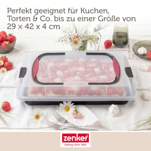 Detalle de Zenker Blechkuchen-Container to go – Backblech mit Transport-Abdeckung, antihaftbeschichtet, 42×29×7,5 cm