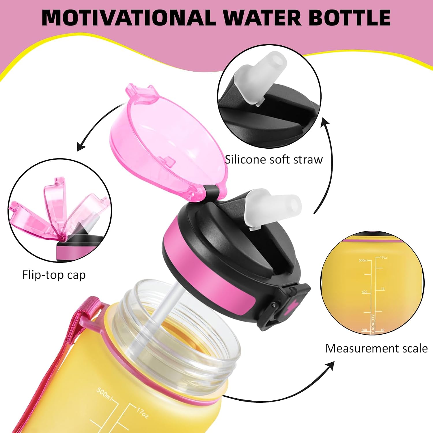 Detalle 2 de Grsta Borraccia 500 ml motivazionale con cannuccia 🚰