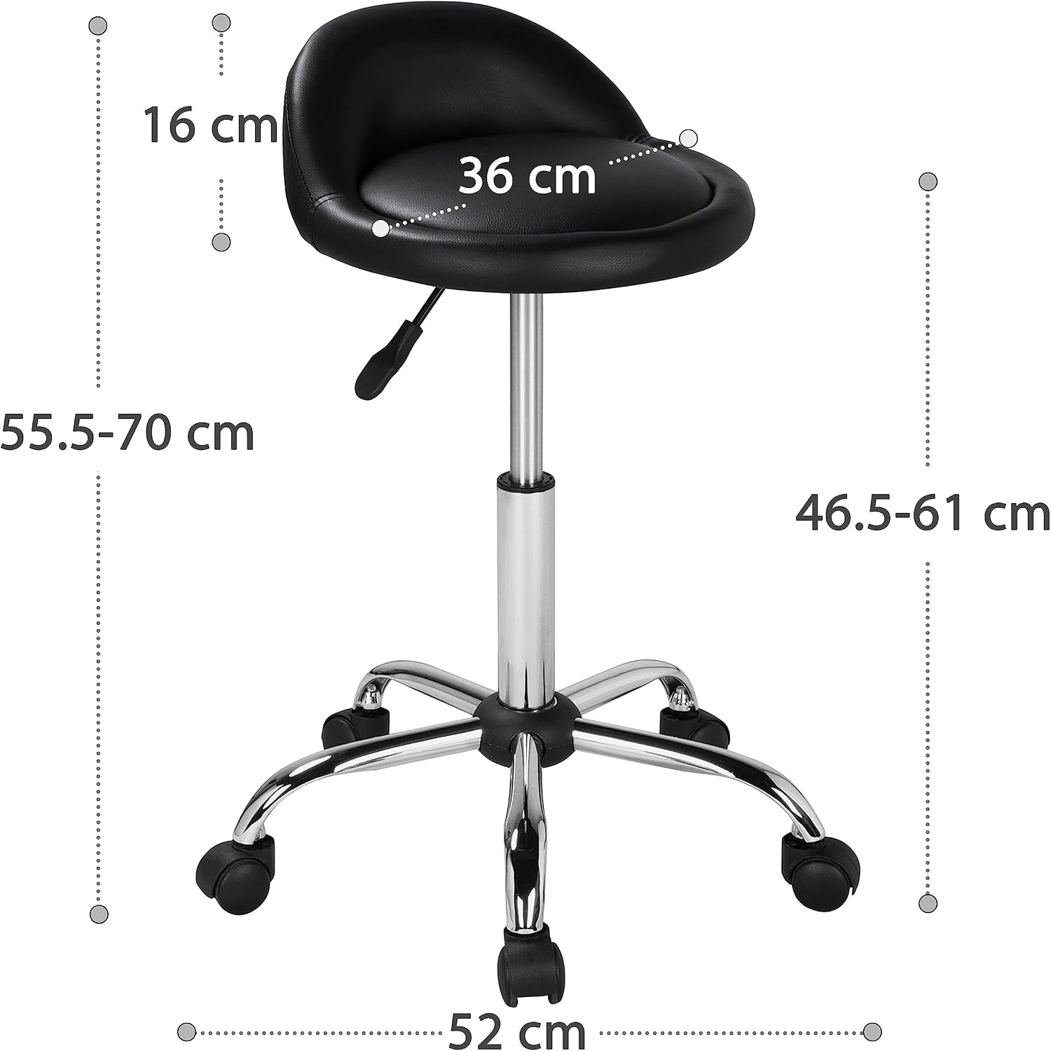 Detalle de Yaheetech Sgabello Sedia Estetista con Ruote Regolabile in Altezza e Schienale – Ecopelle Nero