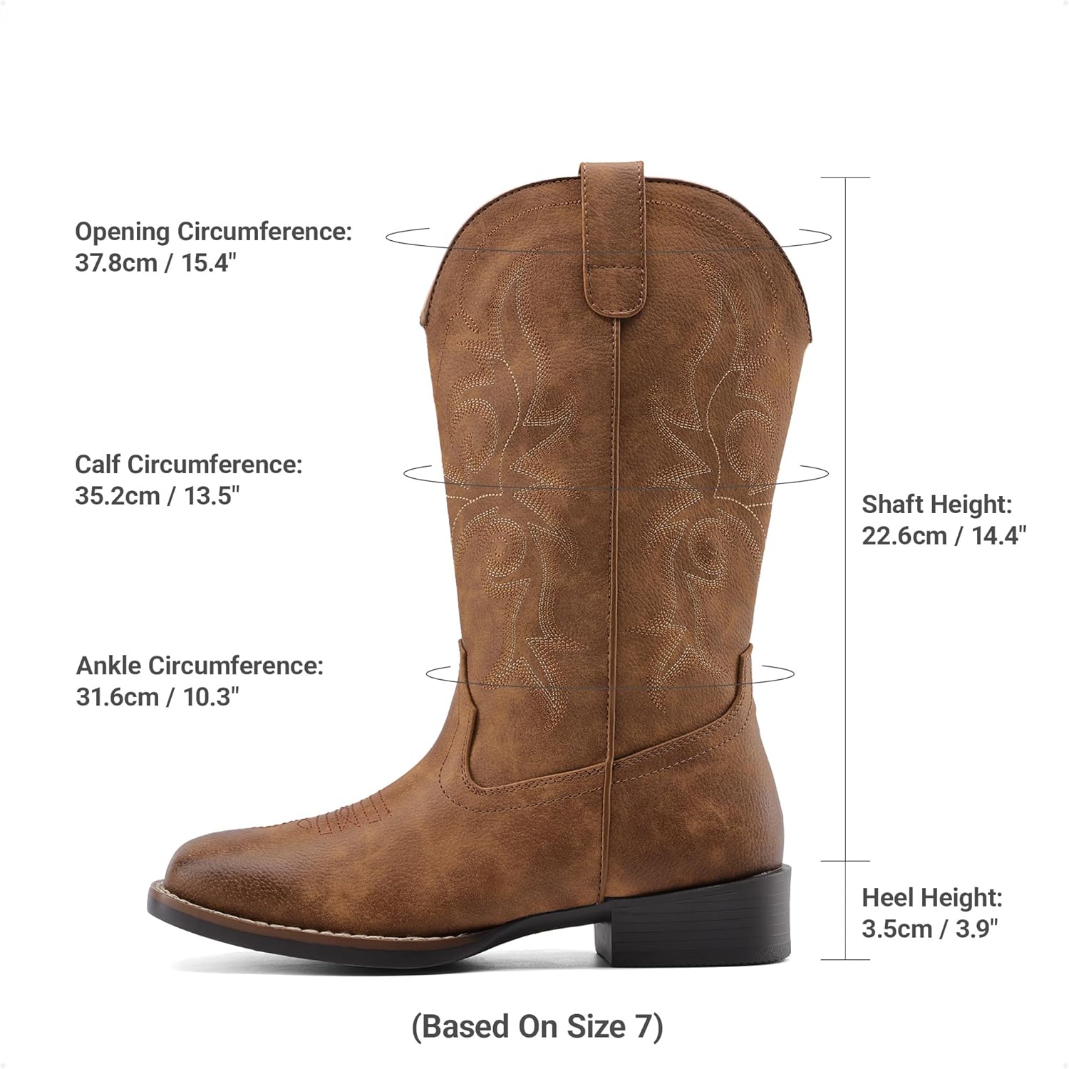 Thumbnail 4 de DREAM PAIRS Women's Embroidered Square Toe Mid-Calf Western Boots