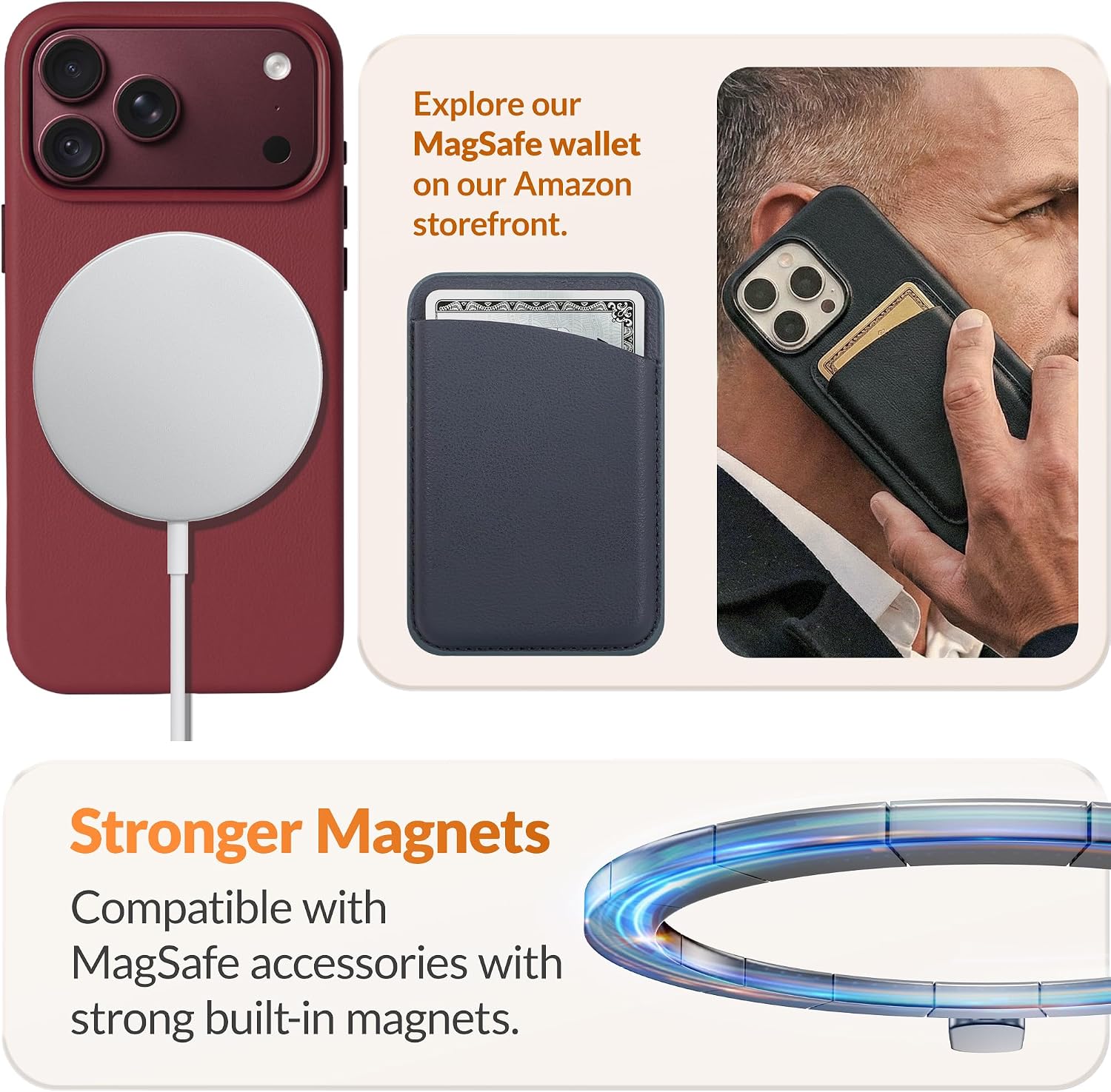 Detalle de LONLI C-RED-18PM Classic Leather Case for iPhone 18 Pro Max, Red, MagSafe