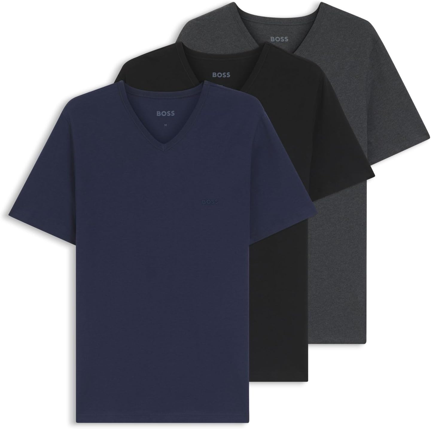 Detalle de BOSS Herren T-Shirt VN 3er-Pack im Regular Fit – Logo-Stickerei, weich & atmungsaktiv