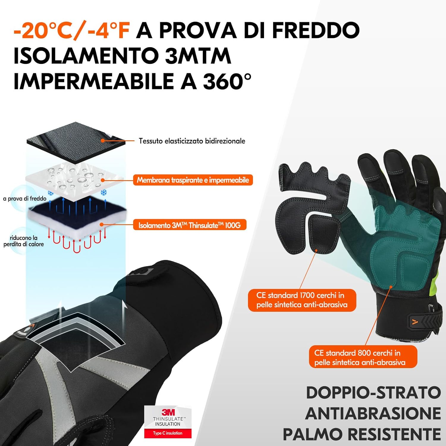 Thumbnail 1 de Vgo... Guanti da lavoro invernali impermeabili e termici fino a -20°C, guanti meccanico a 6 strati con touchscreen