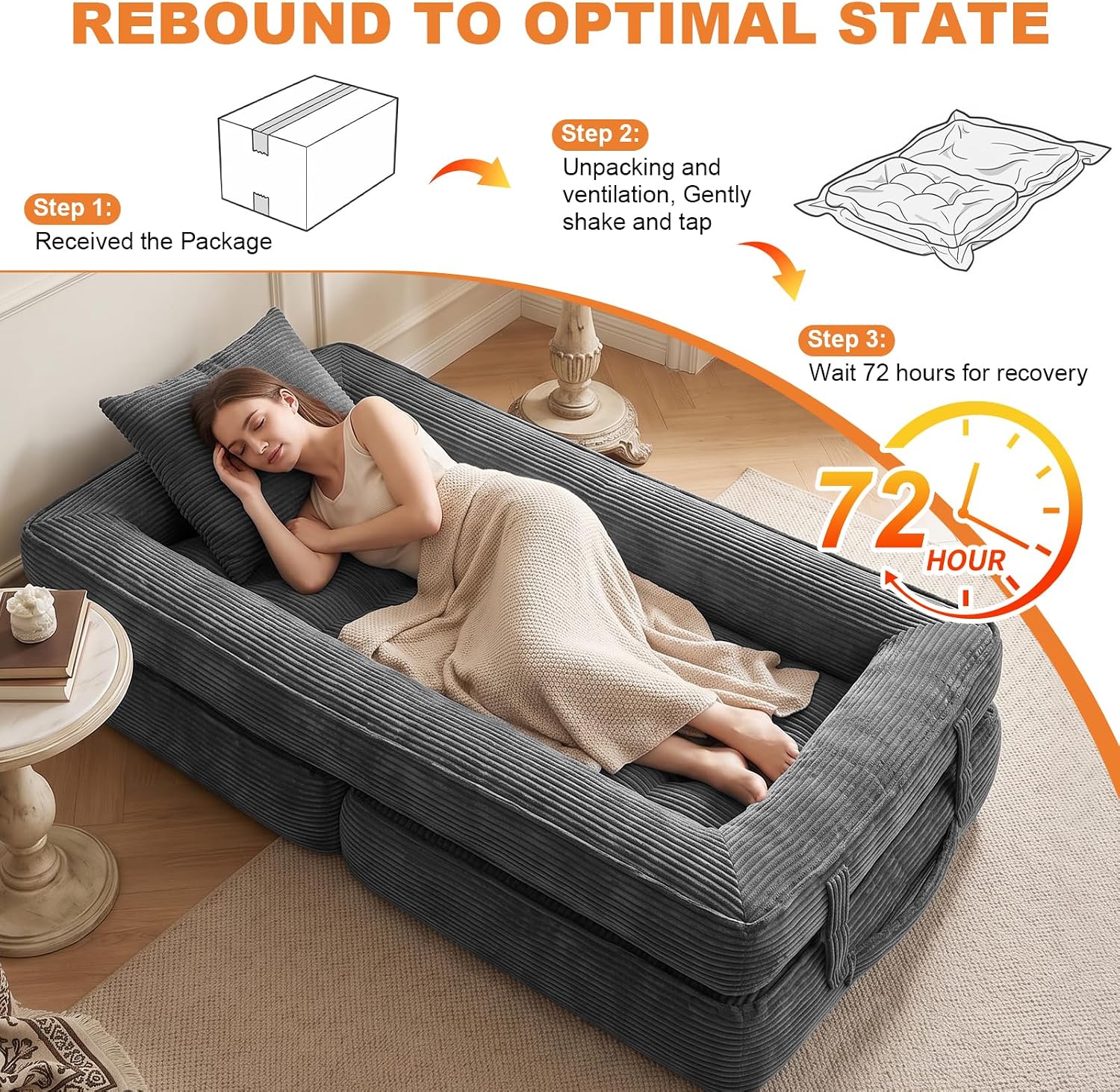 Thumbnail 6 de CUBIOU Y8022-Dark Gray Convertible Sofa Bed, 3-in-1 Corduroy Floor Chair