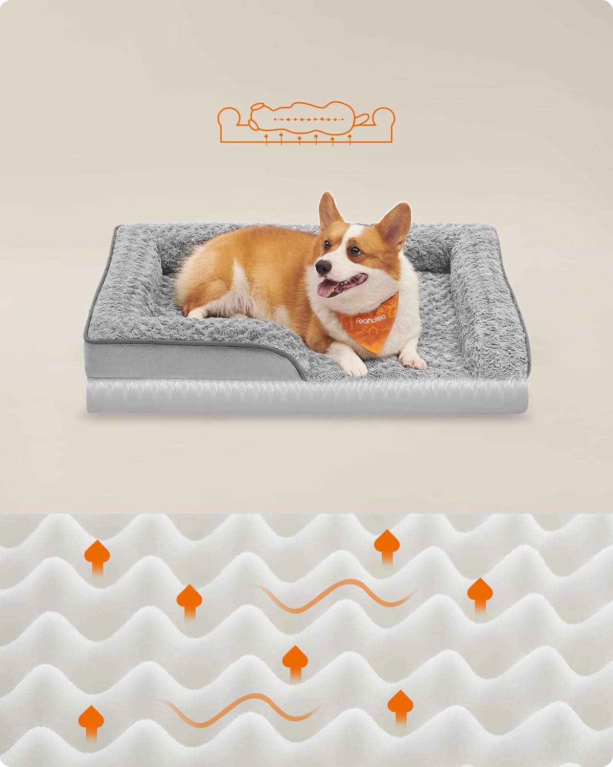 Thumbnail 2 de Feandrea Orthopedic Dog Bed for Large Dogs (Memory Foam) with Waterproof Liner, Dove Grey PGW252G01