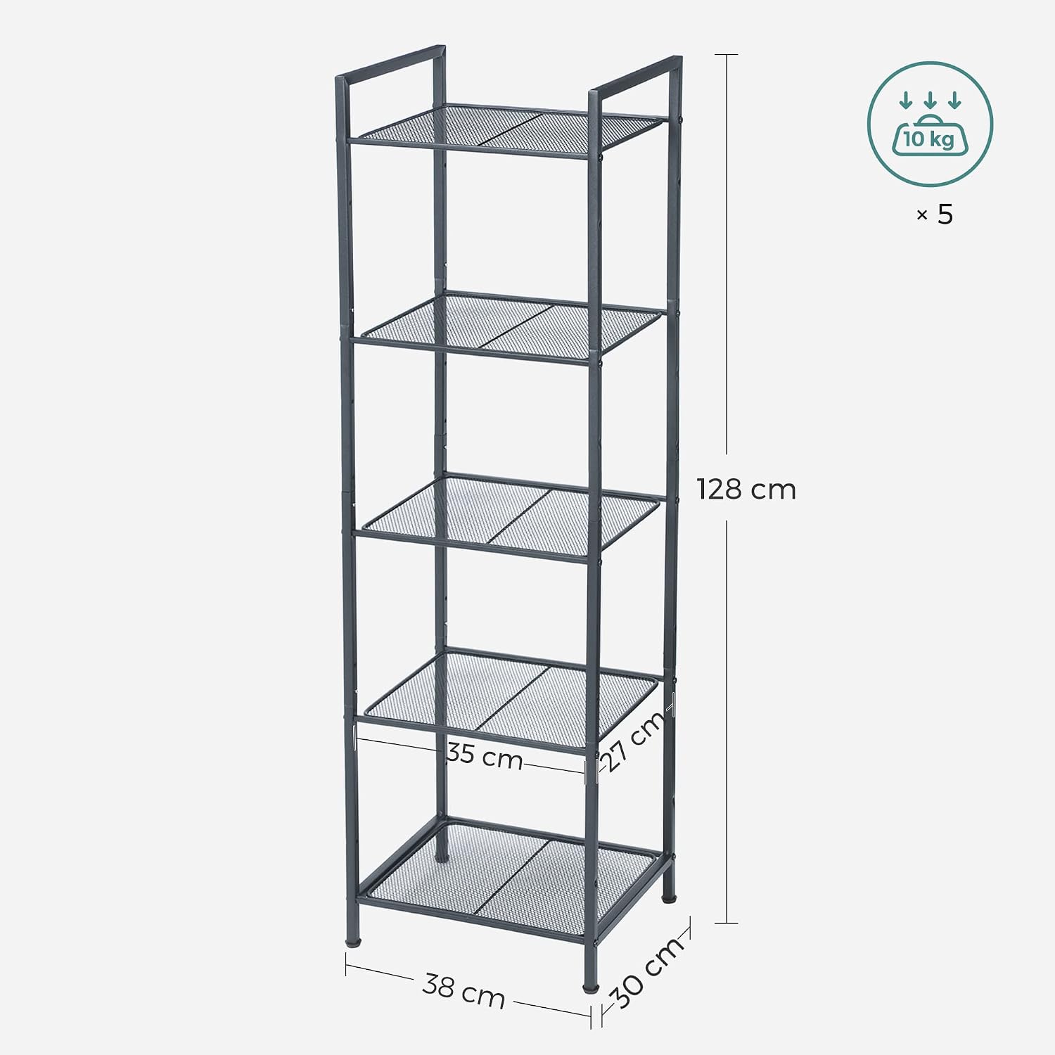 Detalle de SONGMICS BSC35BK 5-Tier Metal Shelving Unit, Adjustable, 38 x 30 x 128.5 cm