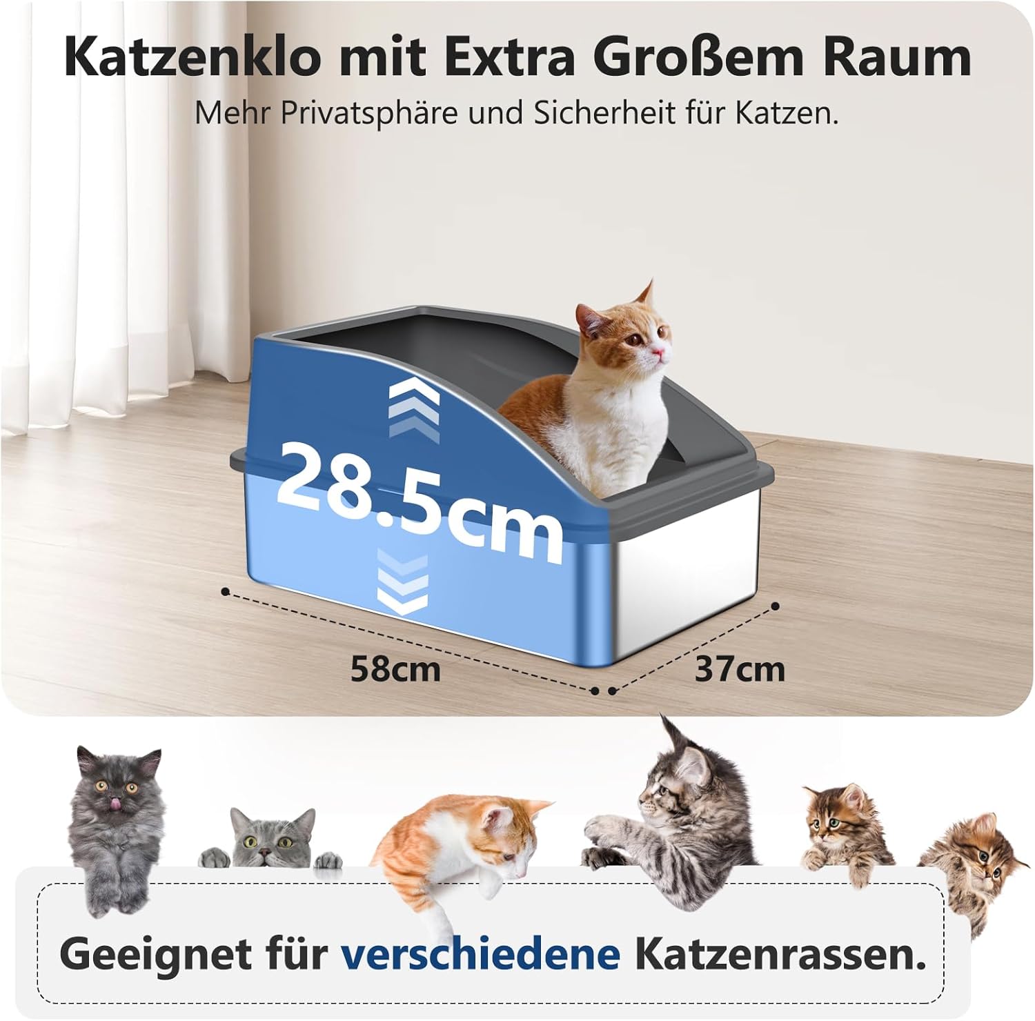 Thumbnail 3 de FURTIME Katzenklo Edelstahl XXL – langlebiges, auslaufsicheres Katzentoilette mit 30° Streifilter-Trittfläche