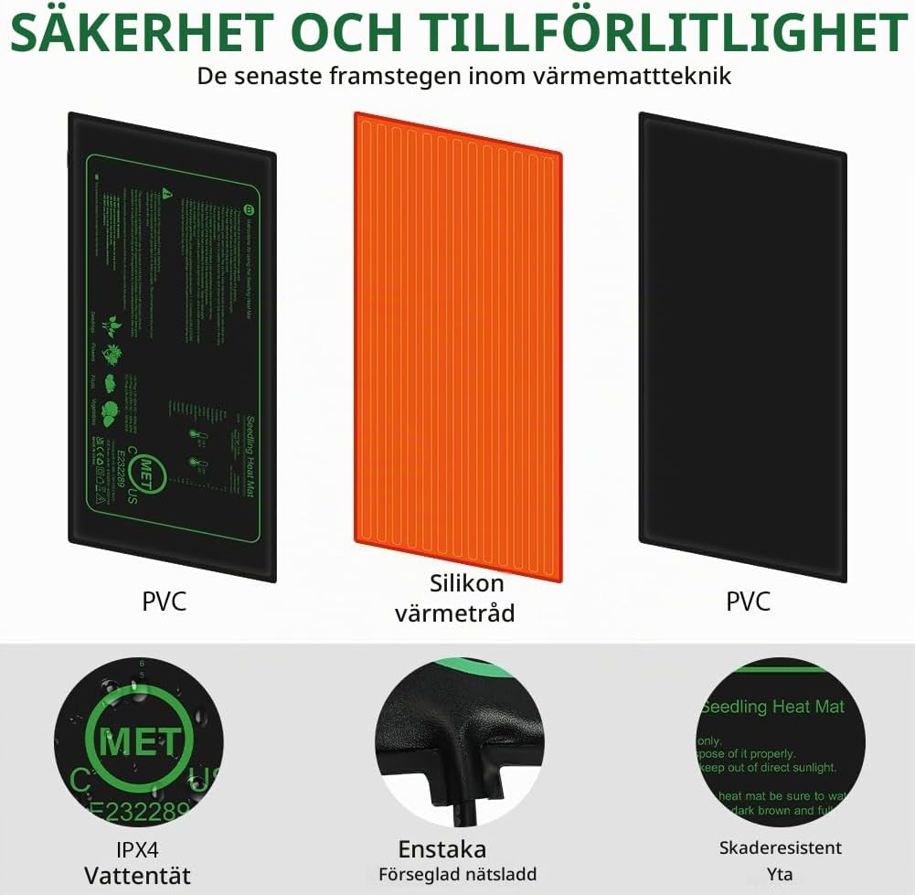 Detalle de AOOWU 50 W värmematta för växter med termostat, 52,5 x 25 cm