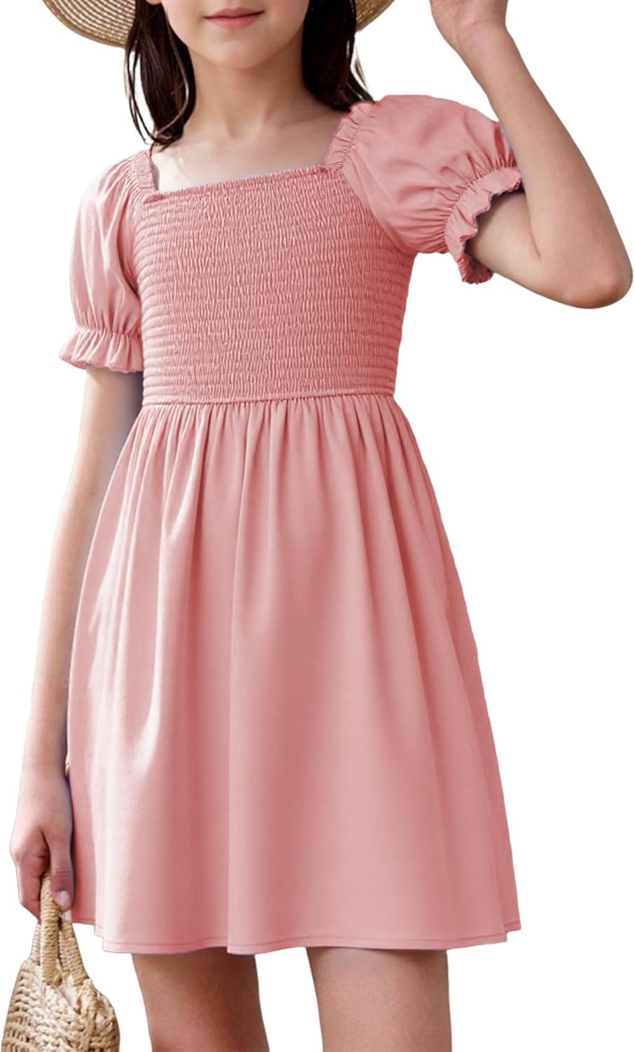 Thumbnail 6 de JiAmy Girls Dresses Summer Short Sleeves Square Neck Lightweight Dress (5–14 Years)