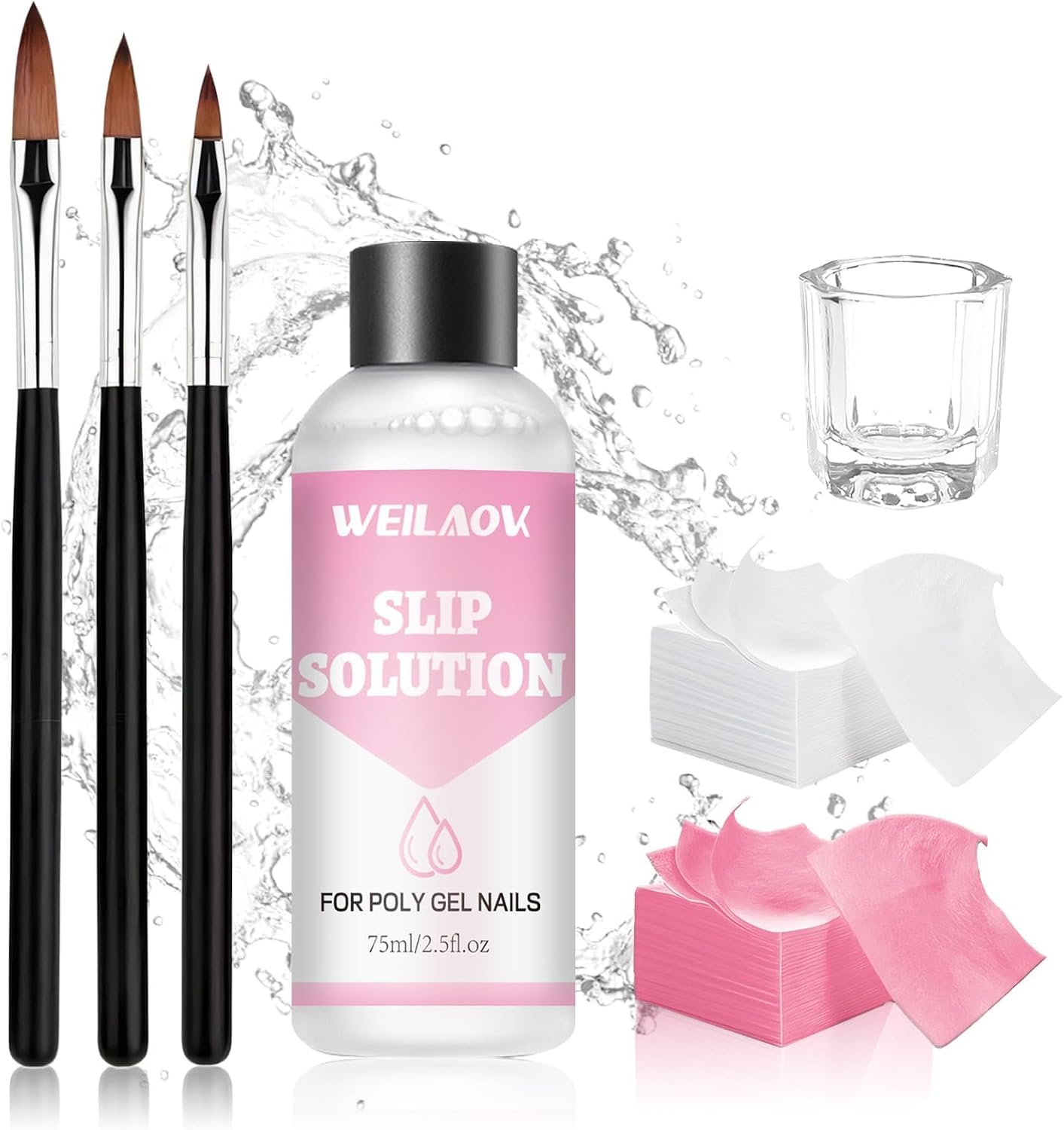 Detalle de WEILAOK LM-EU094 Slip Solution-set voor polygel, 75 ml met 3 penselen