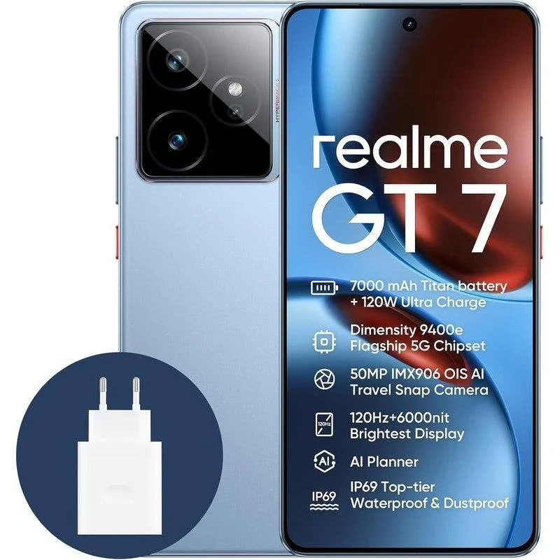 Detalle de Realme GT 7 5G Azul, 12GB/512GB: potencia, autonomía y pantalla grande para usuarios exigentes