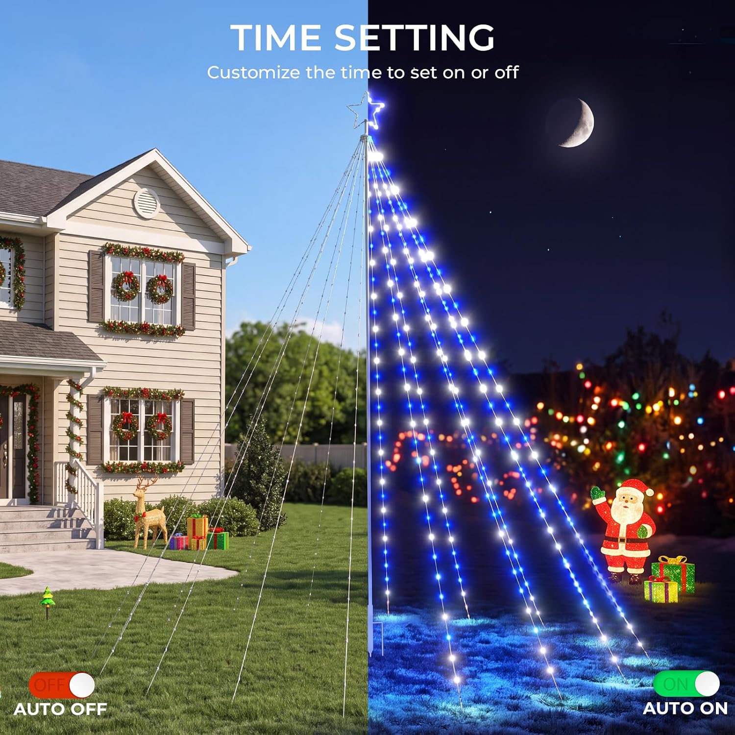 Detalle de Avatar Controls BESL92 12 ft Smart Flagpole Christmas Tree Lights, 488 RGB LEDs