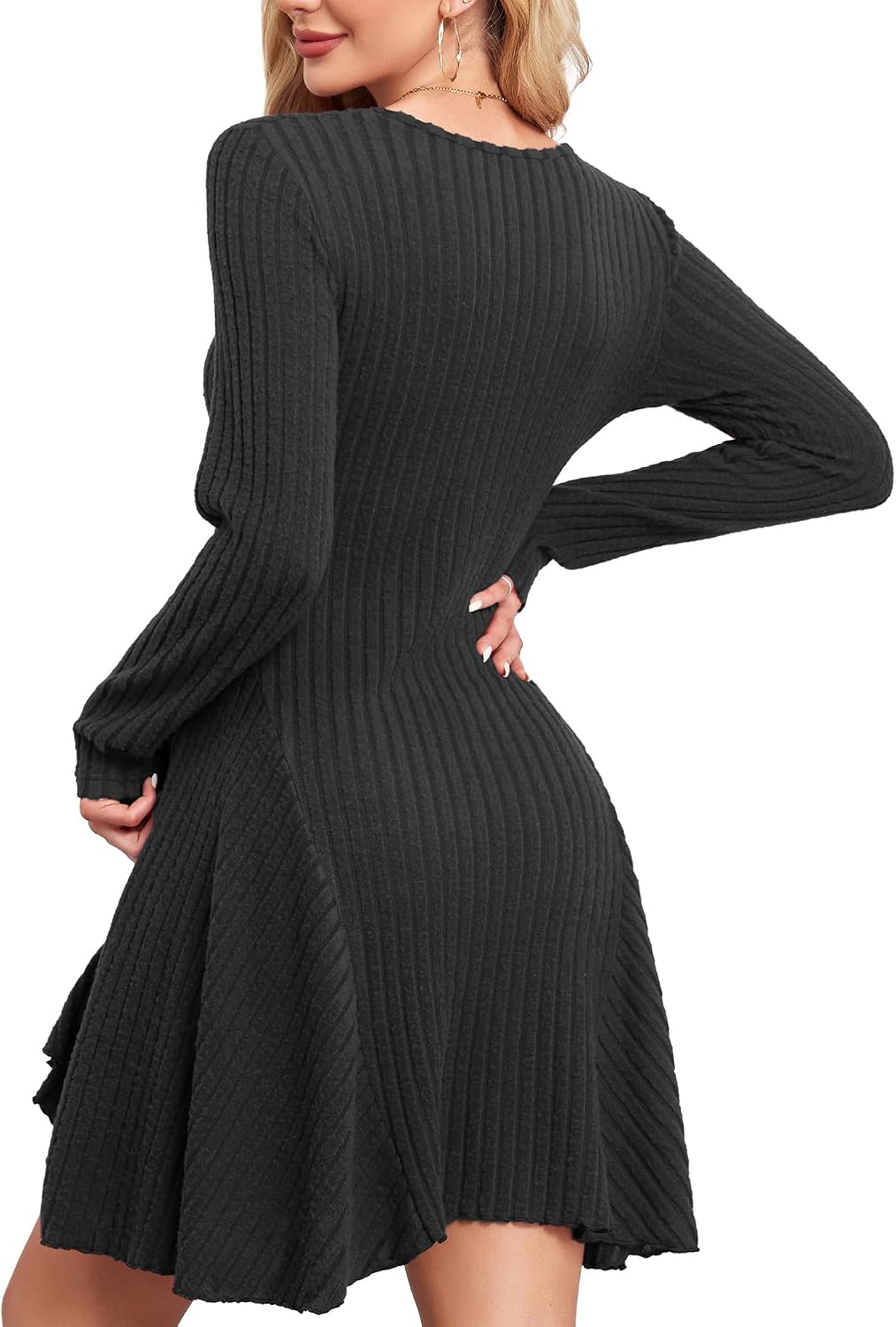 Detalle de SENBATU Robe pull tricotée femme à col en V, manches longues (automne/hiver)