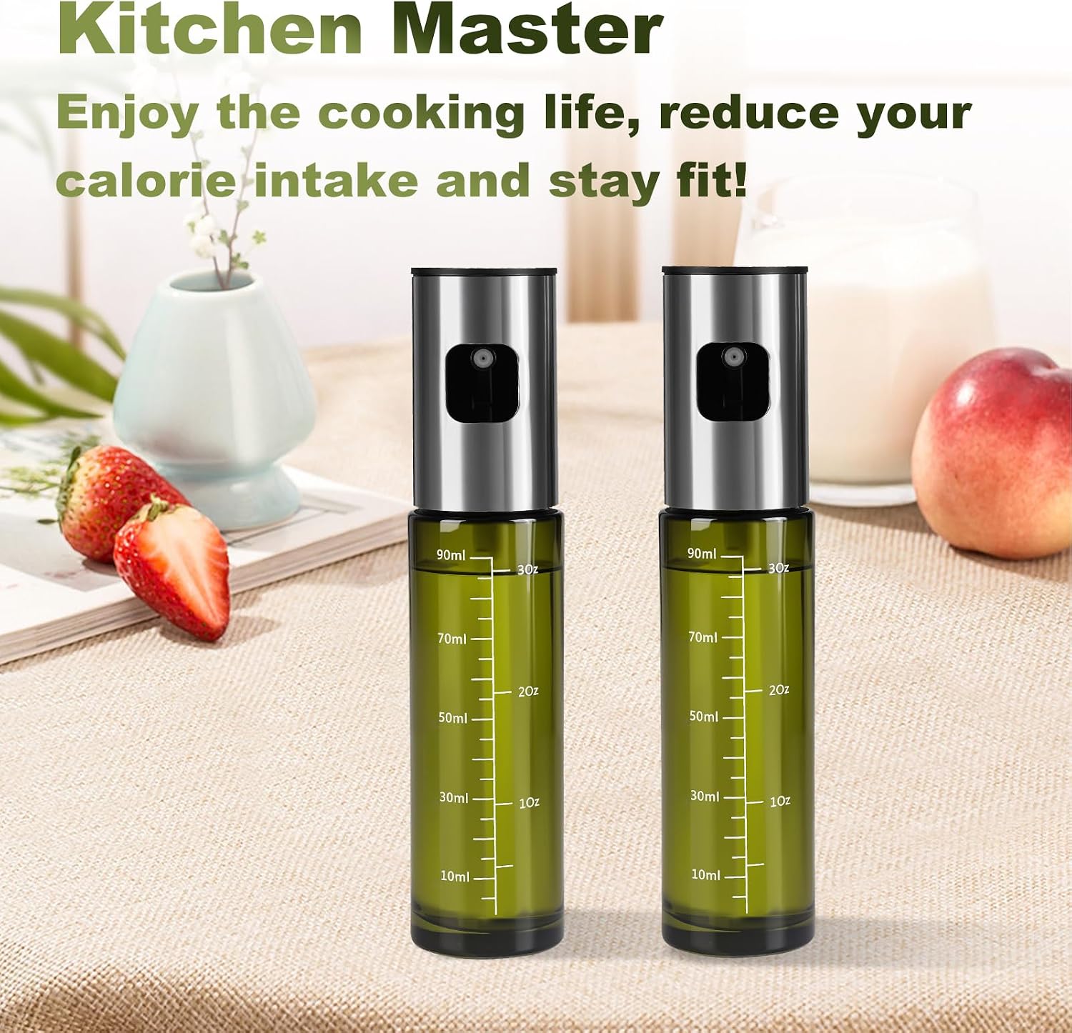 Thumbnail 6 de Byitin 2PCS Oil Spray Bottle 100ML – Green UV Protected Glass with Large Stainless Funnel
