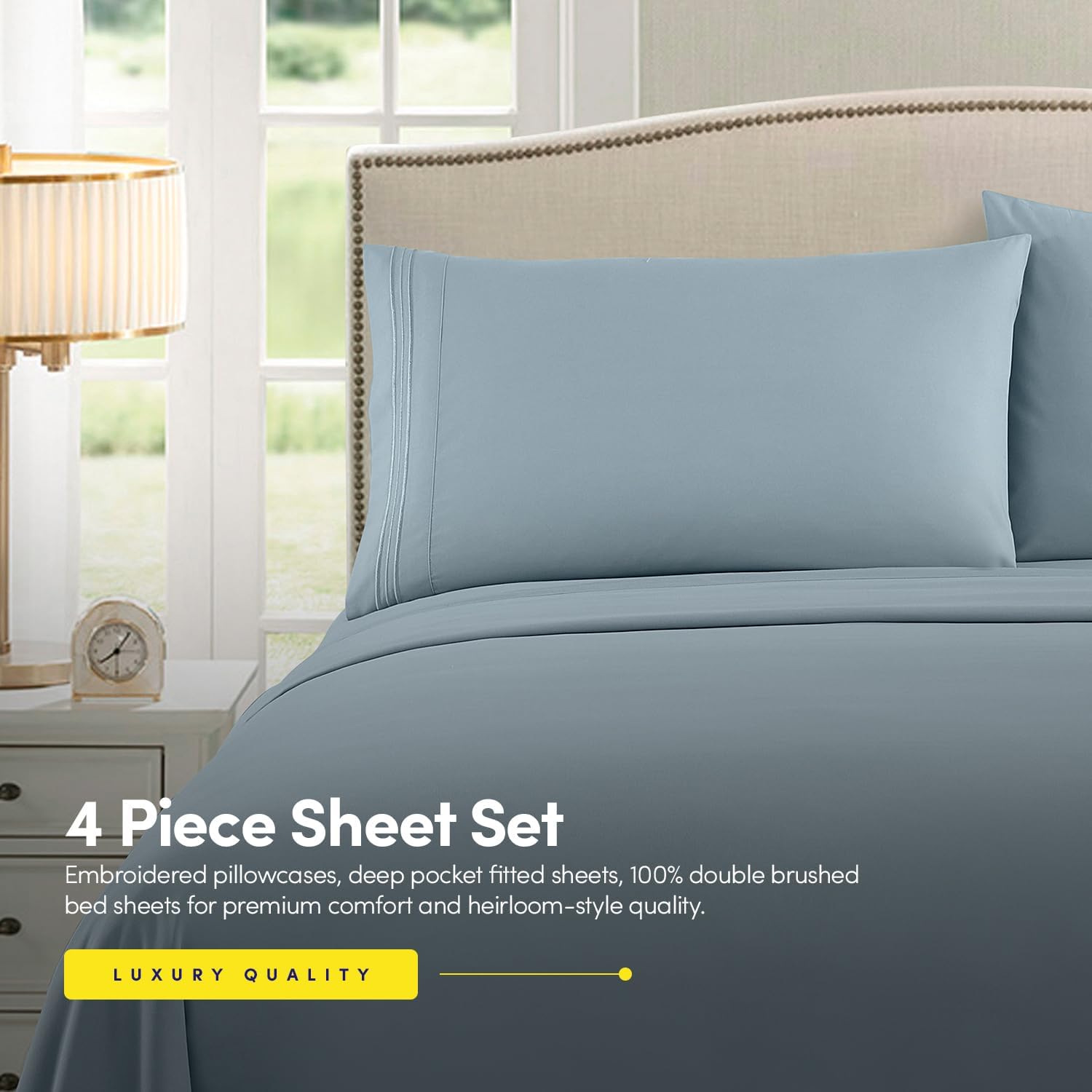 Thumbnail 3 de 1500 Supreme Collection Twin Sheet Set (Misty) by 1500 Supreme Collection — 3-Piece Extra-Soft Sheets with Stay-in-Place Straps