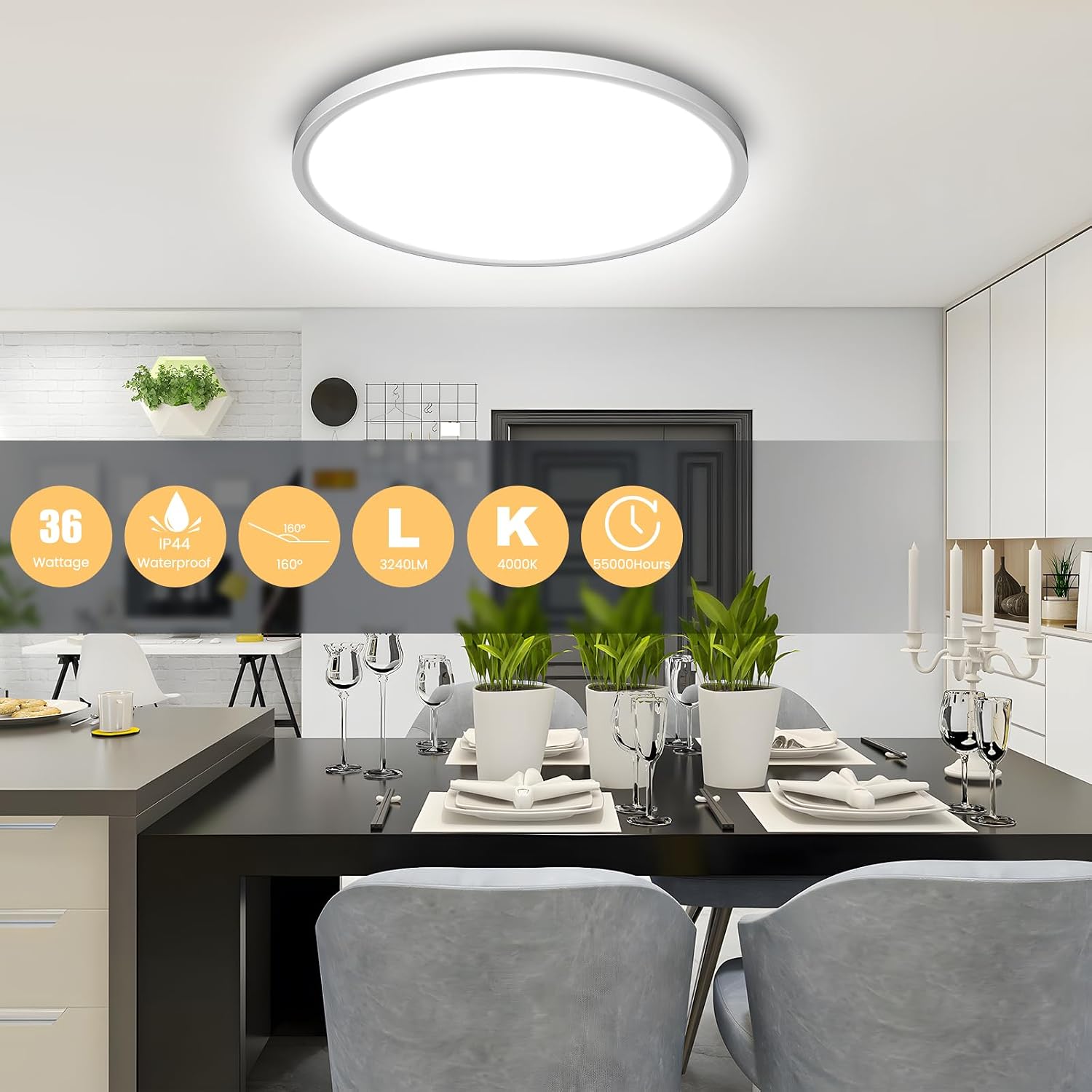 Detalle 2 de EASY EAGLE Plafoniera LED da soffitto 36W rotonda 4000K, 3.240 lm, IP44 ultra sottile Ø30 cm