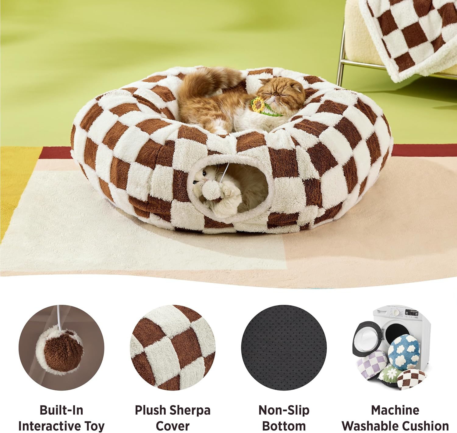 Detalle de LE SURE US000125RST Cat Tunnel Bed, Plush 2-in-1 Hideaway with Washable Cushion