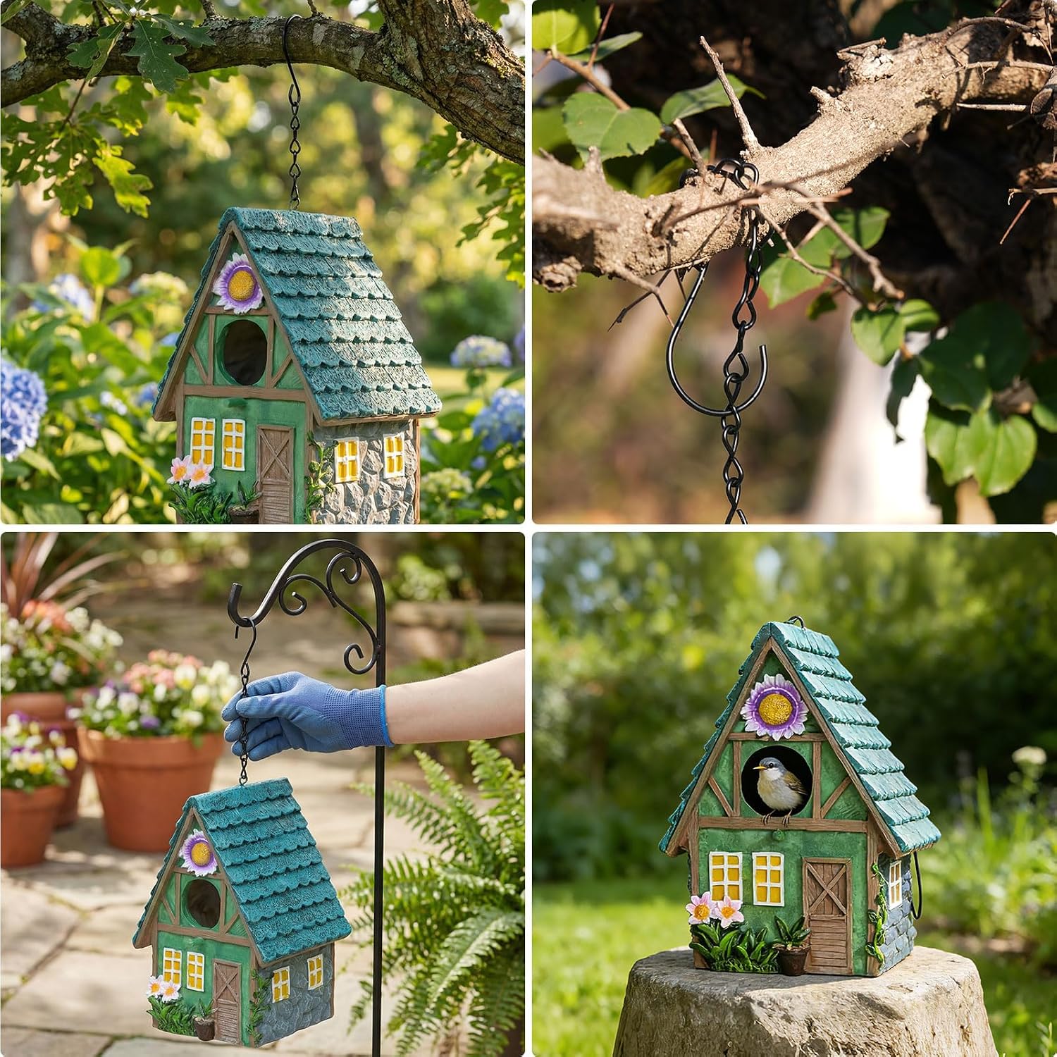 Detalle de DEWEL Bird Houses for Garden: Waterproof Resin Nest Box for Outdoor Use