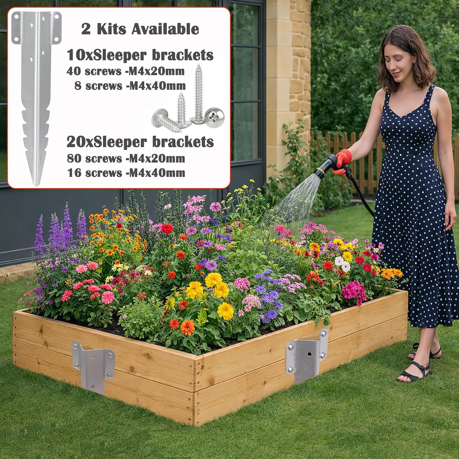 Detalle de Hzxy Railway Sleeper Brackets – 10-pack heavy-duty galvanised serrated metal stakes with screws