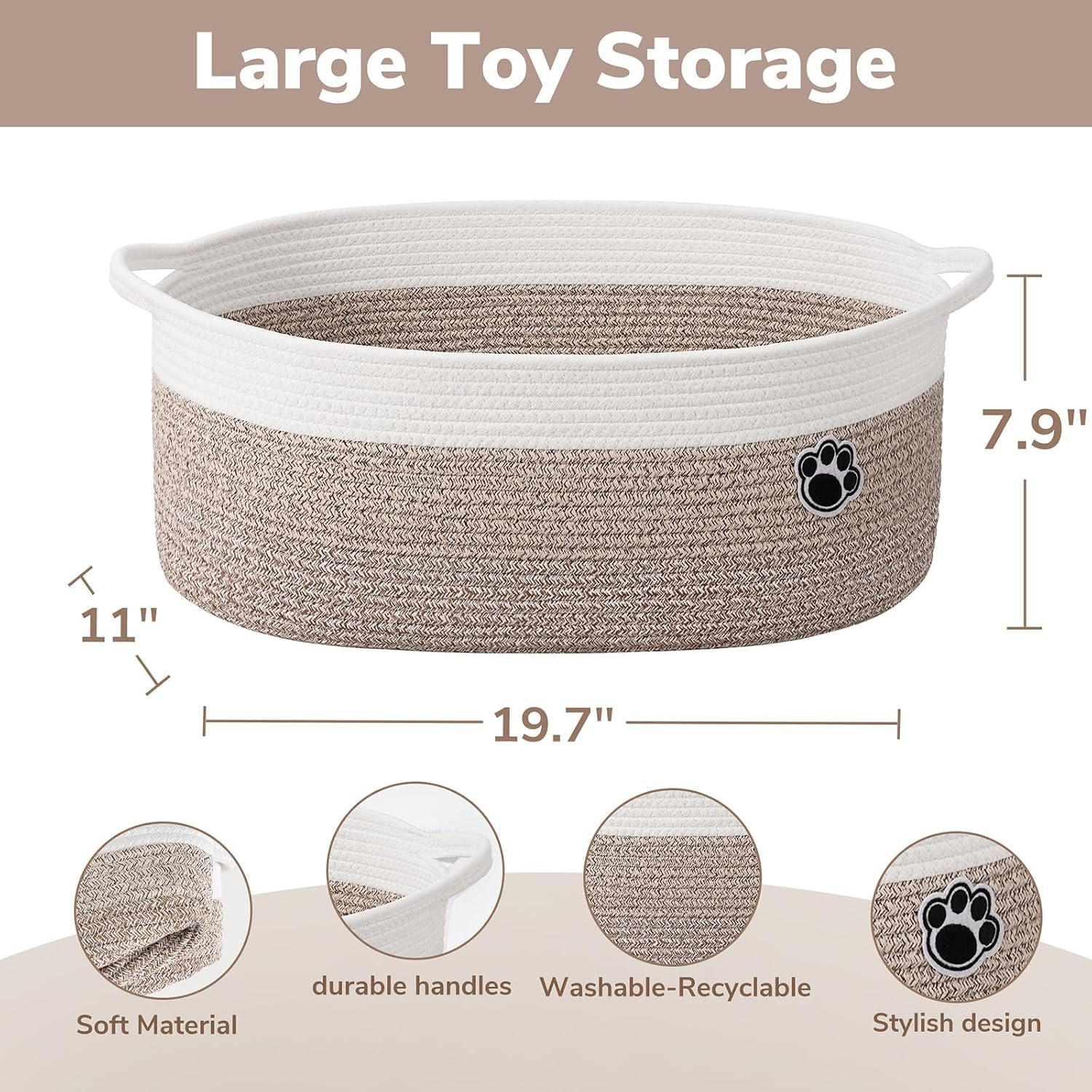 Detalle de HiChen Woven Dog Toy Basket 30L