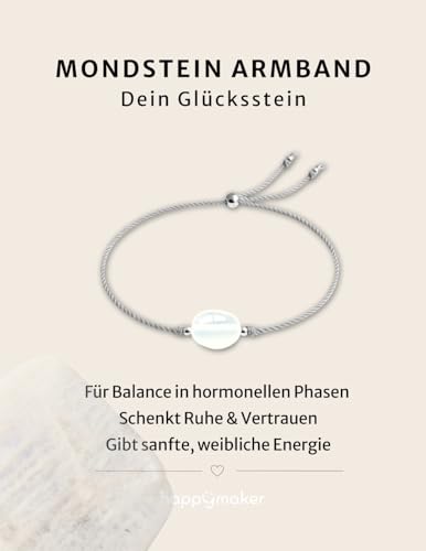 Thumbnail 1 de happymaker Mondstein Armband Damen – handgefertigtes Glücksarmband mit Mondstein, Silberperlen und Geschenkverpackung