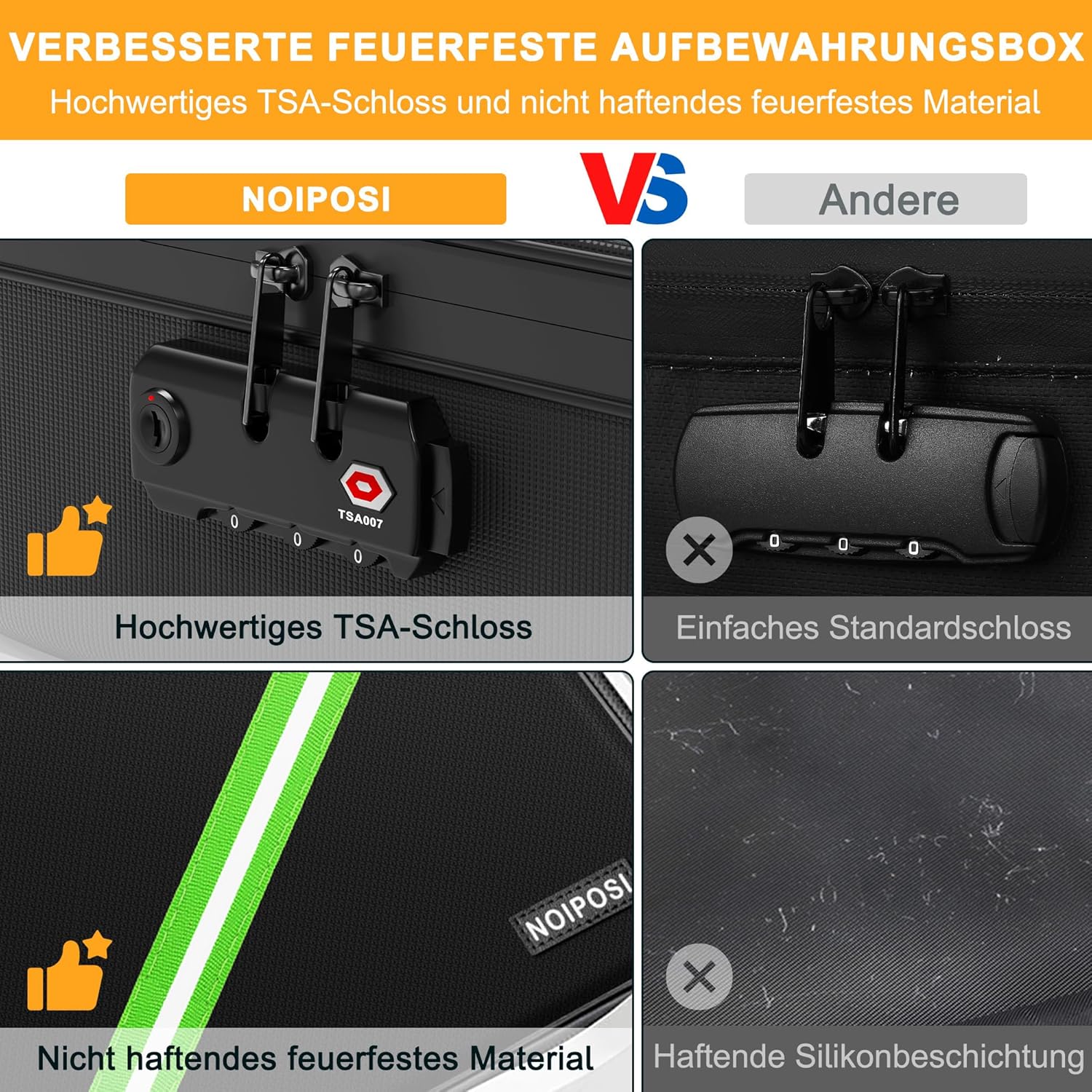 Thumbnail 5 de Noiposi Feuerfeste Dokumententasche 38 cm 📁