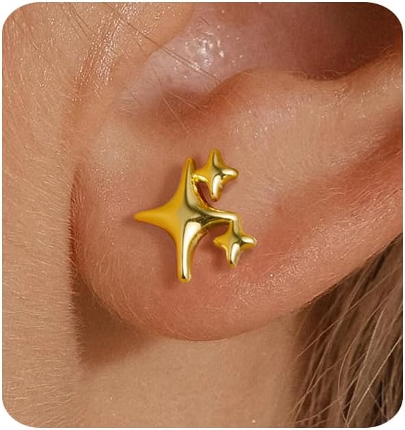 Detalle de MUMREUES Ohrringe Gold 14 Karat Vergoldet Stern – Minimalistische Sternstecker, hypoallergen