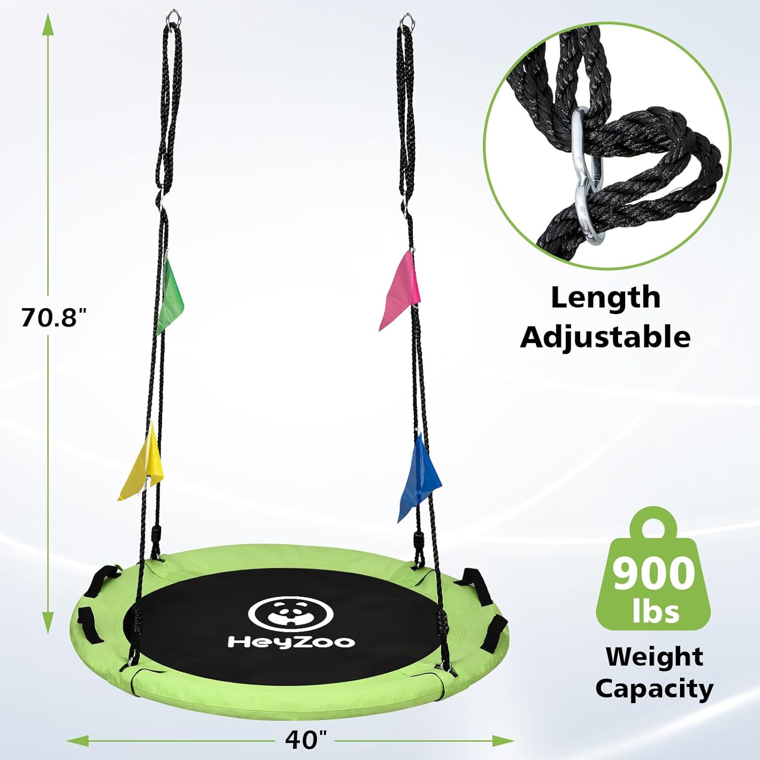 Detalle de HeyZoo Tree Swing, Saucer Swing 40 Inch for Kids — Yellow-Green, 900lb Capacity