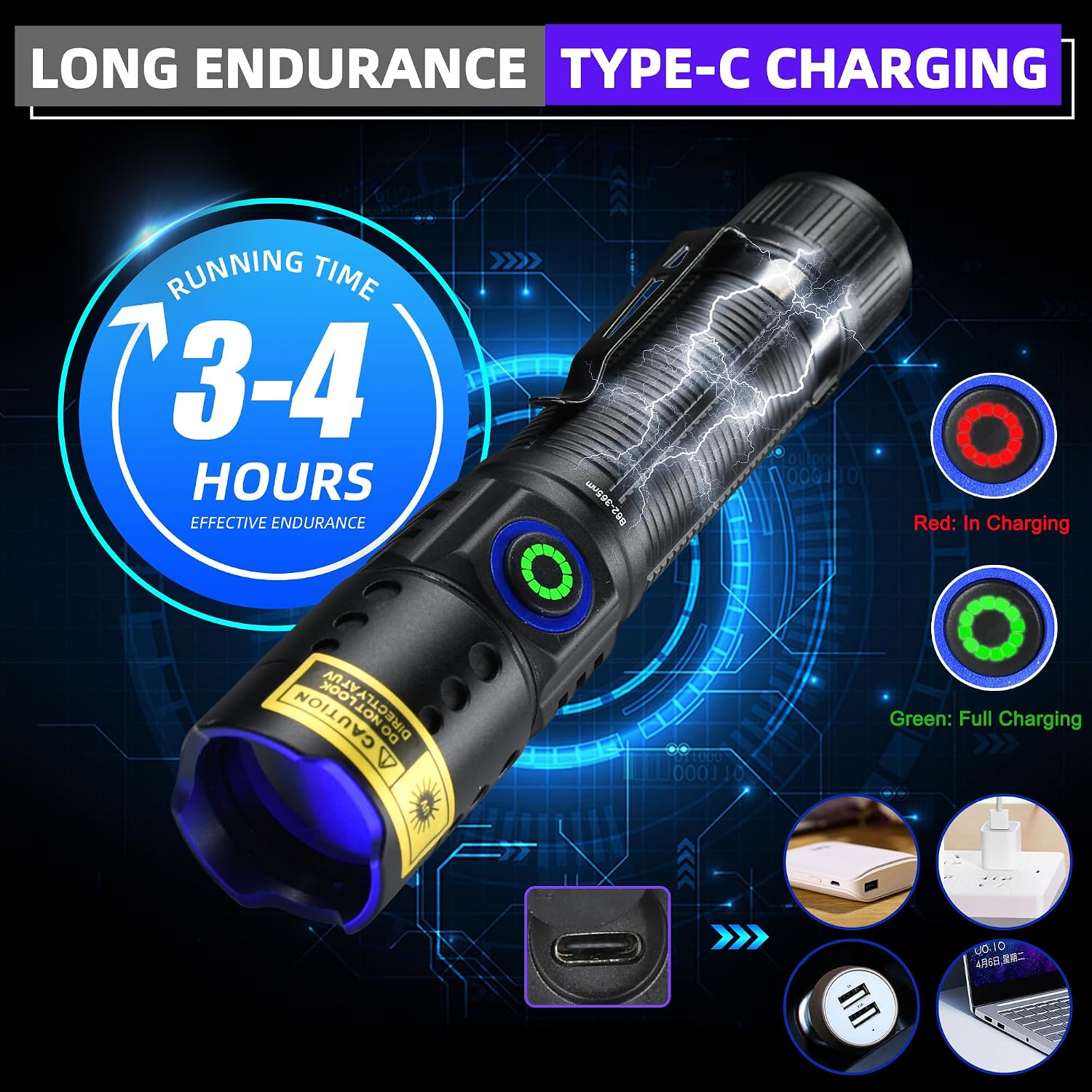 Thumbnail 6 de DARKBEAM B62 365nm UV-zaklamp met zwartlichtfilter en USB-C