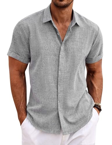 Detalle de COOFANDY Mens Hawaiian Shirt Short Sleeve Striped Button Down Beach Shirt in Grey (Size L)
