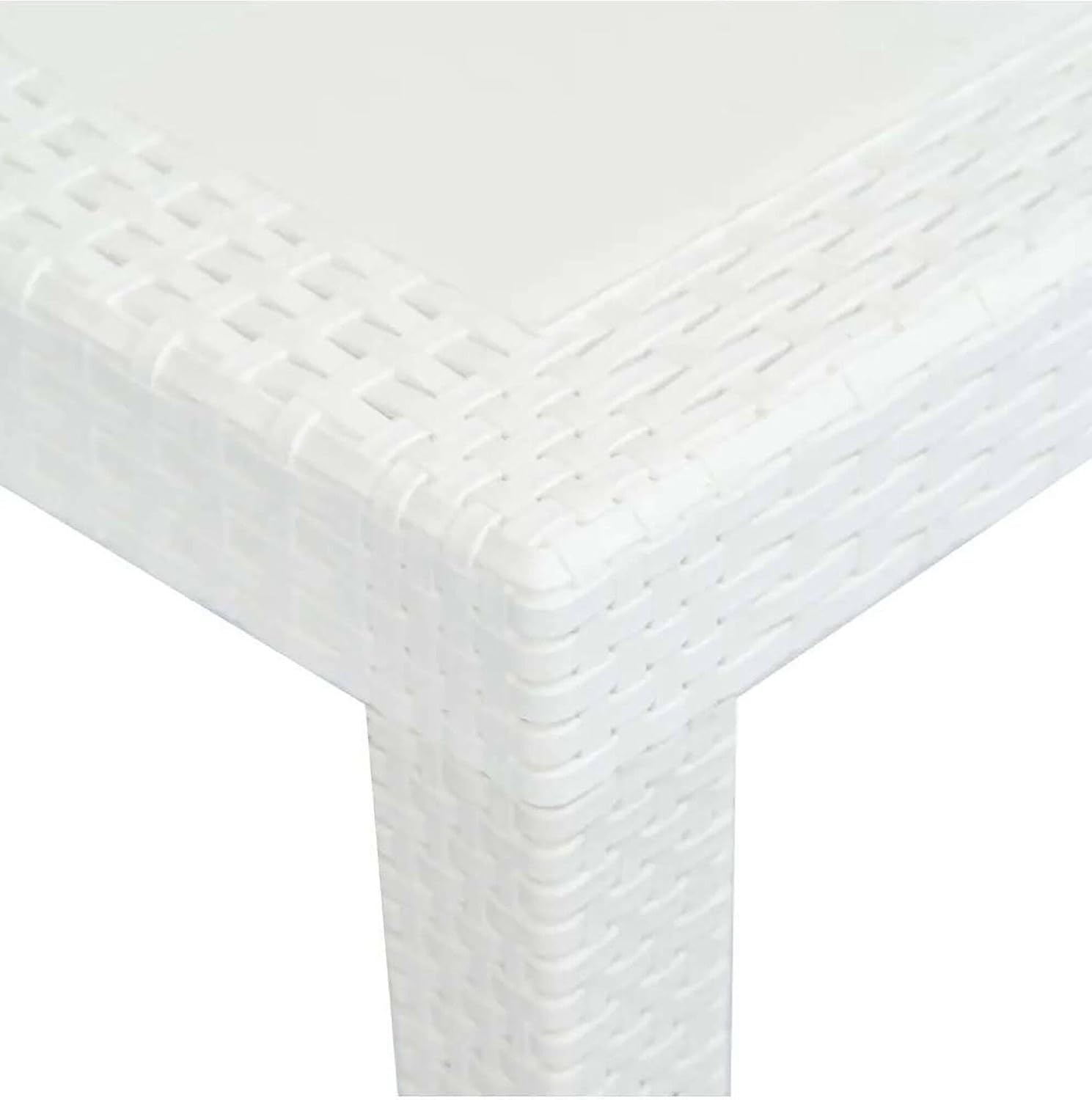 Detalle de Dmora Set Salotto da Esterno Manarola: tavolo allungabile con 4 sedie in stile rattan, 100% Made in Italy