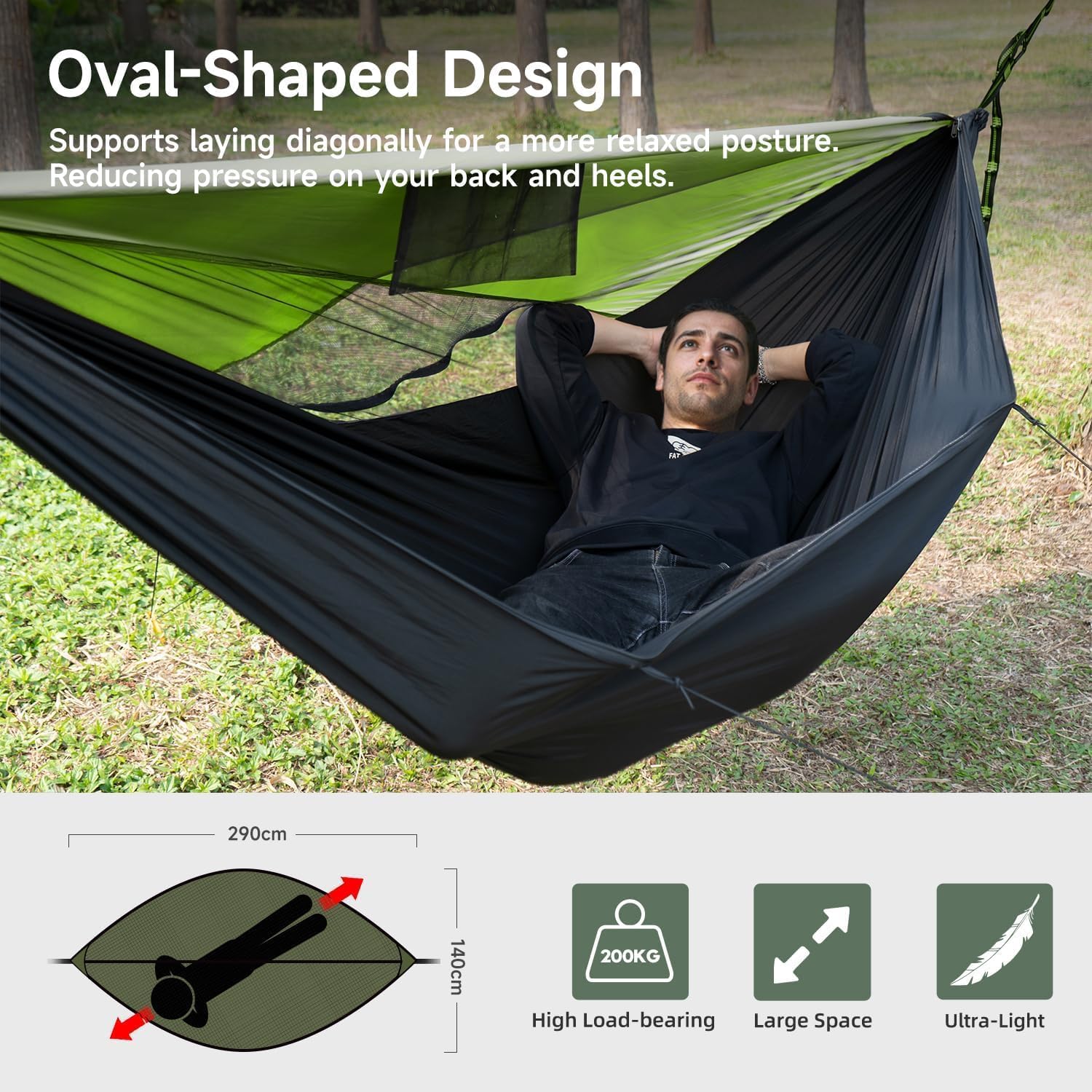 Detalle 2 de Travel Bird Camping Hammock with Mosquito Net, Sunshade & Ridge Rope — 290 x 140 cm