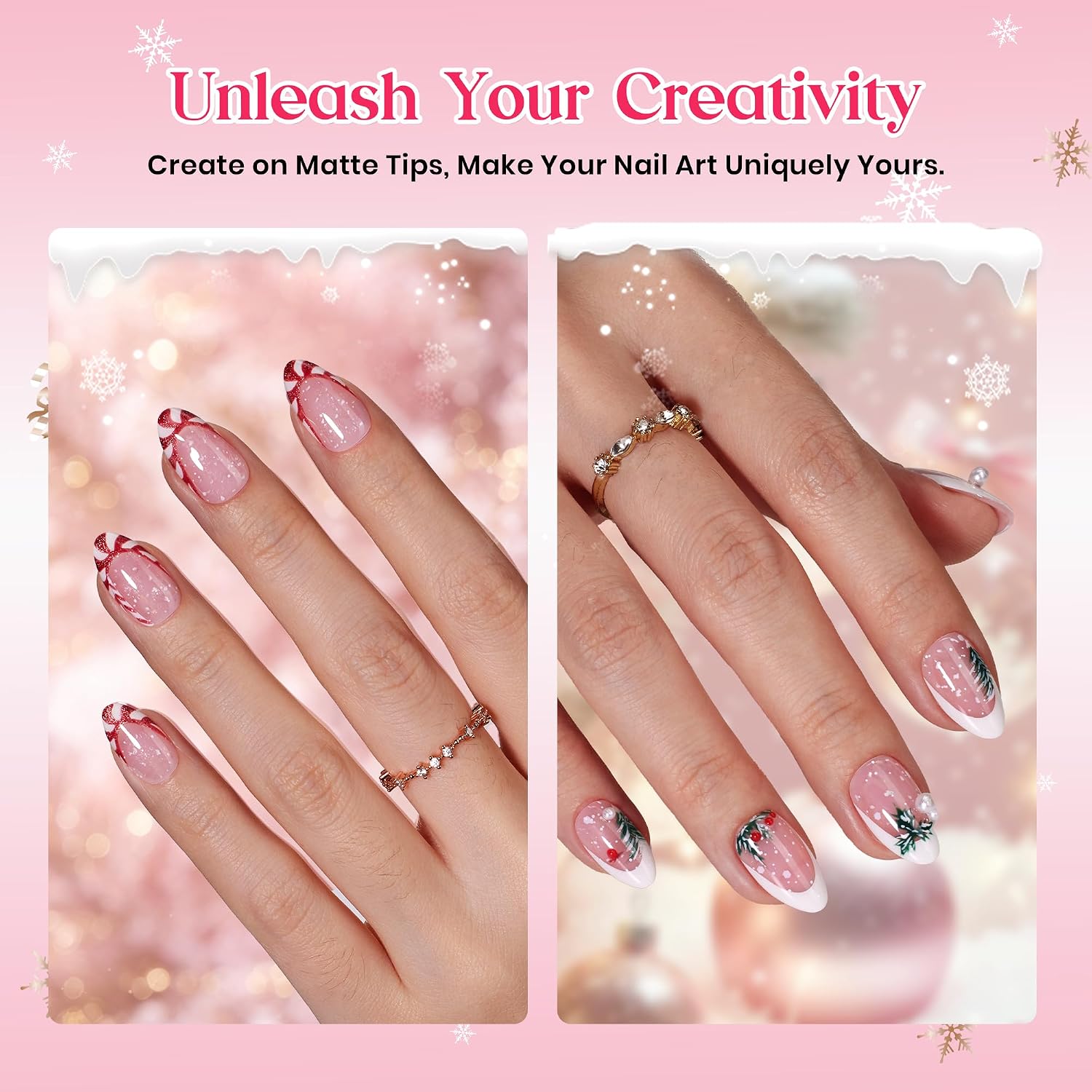 Detalle 2 de Beetles French Tips Press On Nails: 224 Pink Short Almond Nails (16 Sizes)