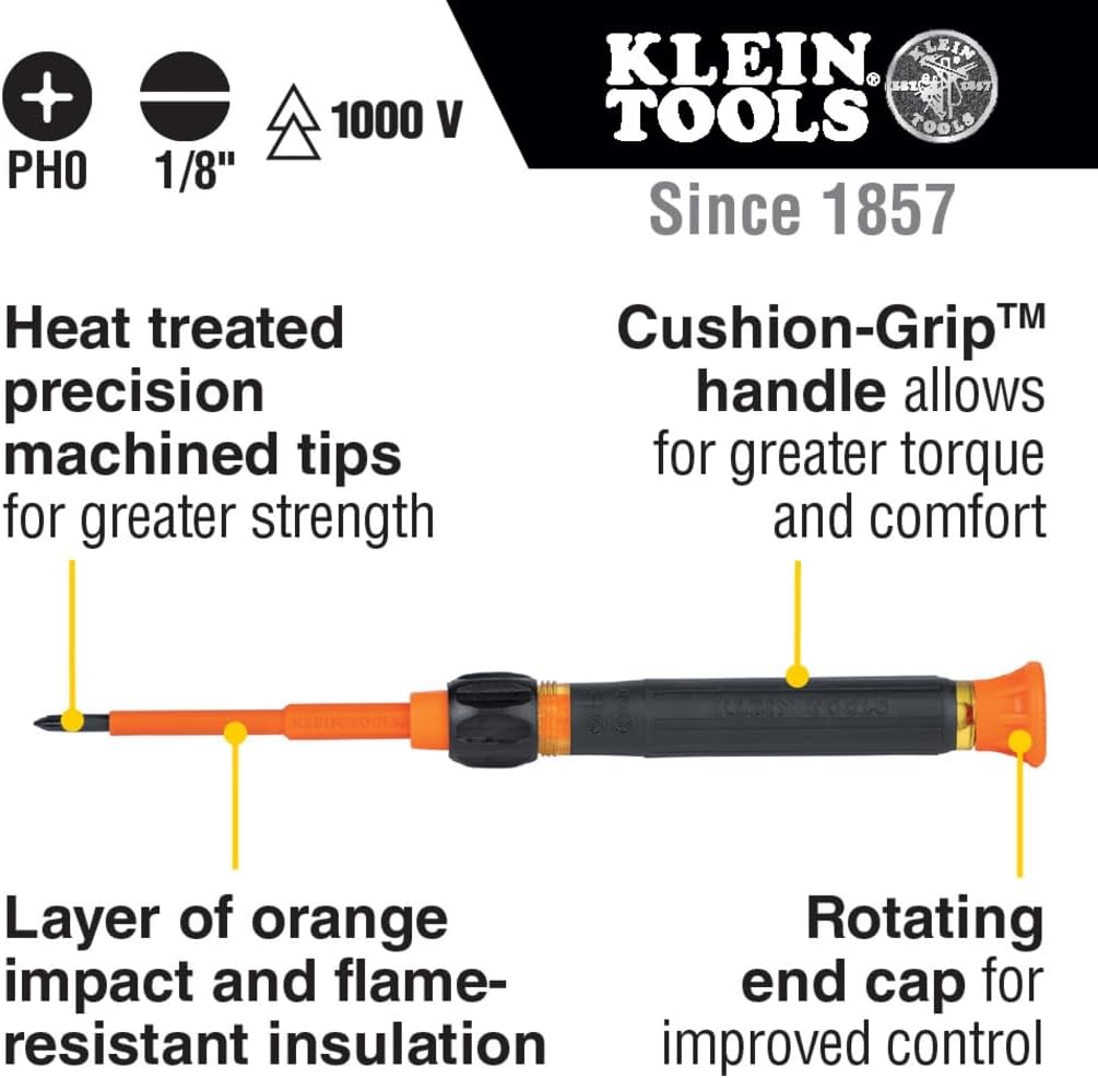 Thumbnail 1 de Klein Tools 32581INS precision insulated screwdriver (2-in-1) with No. 0 Phillips and 1/8-inch slotted bits