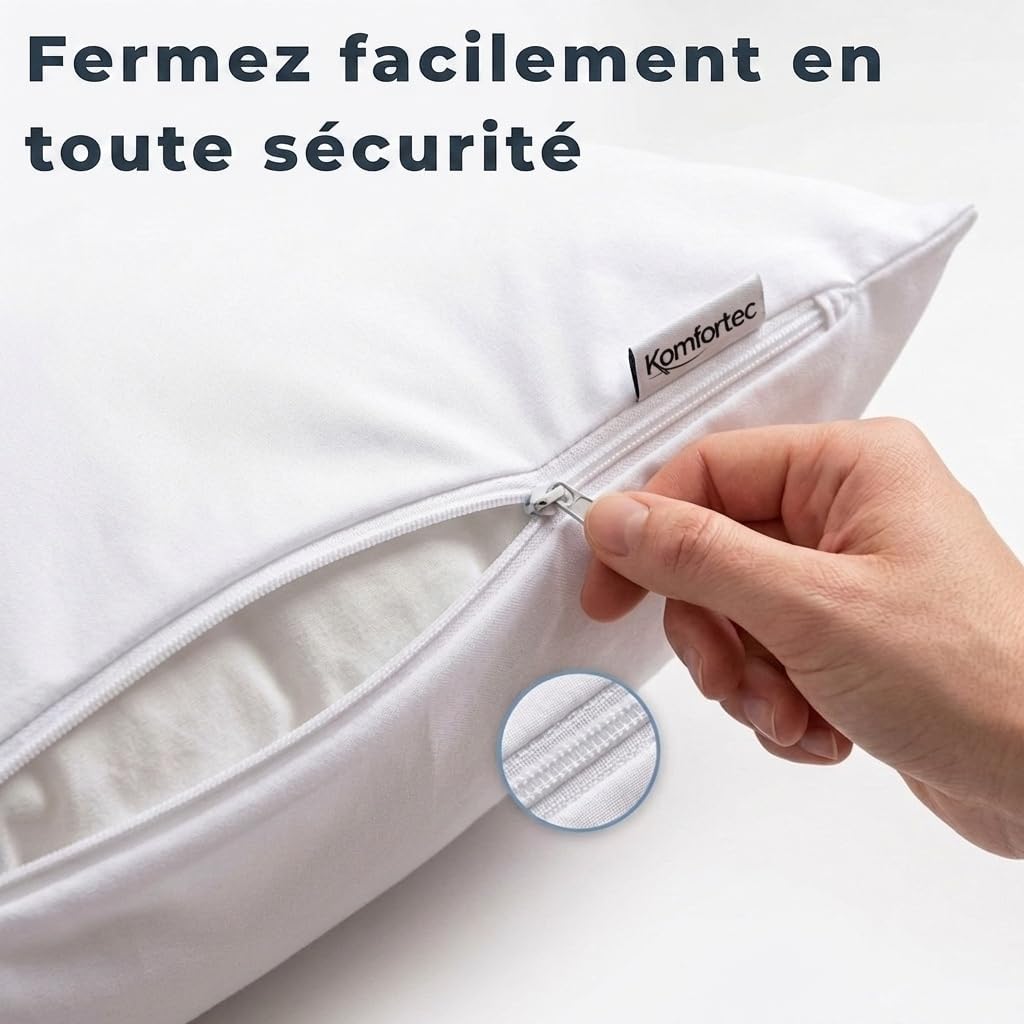 Detalle de Komfortec Protège Oreiller Imperméable 40 x 40 cm – Lot de 2 avec Fermeture éclair