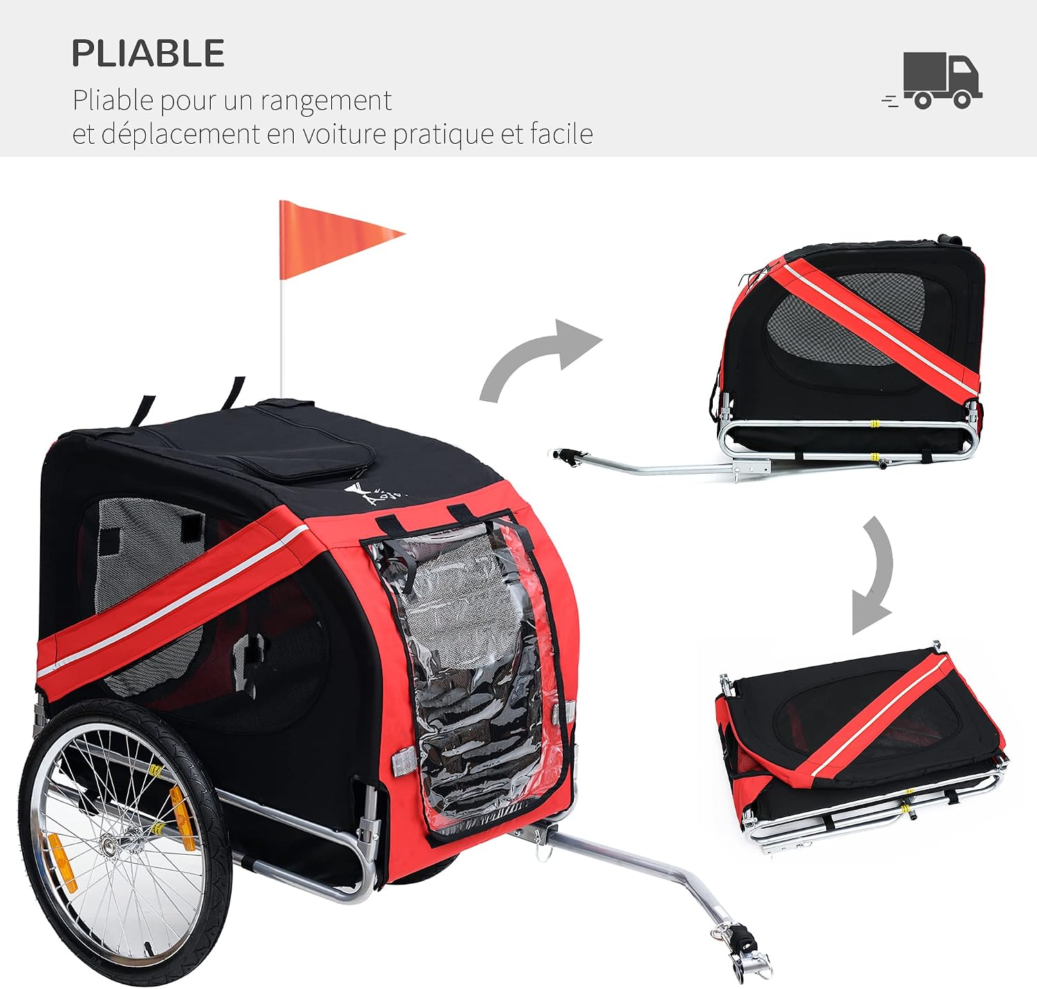 Thumbnail 4 de PawHut Remorque vélo pour Chien Animaux Pliable 30 kg