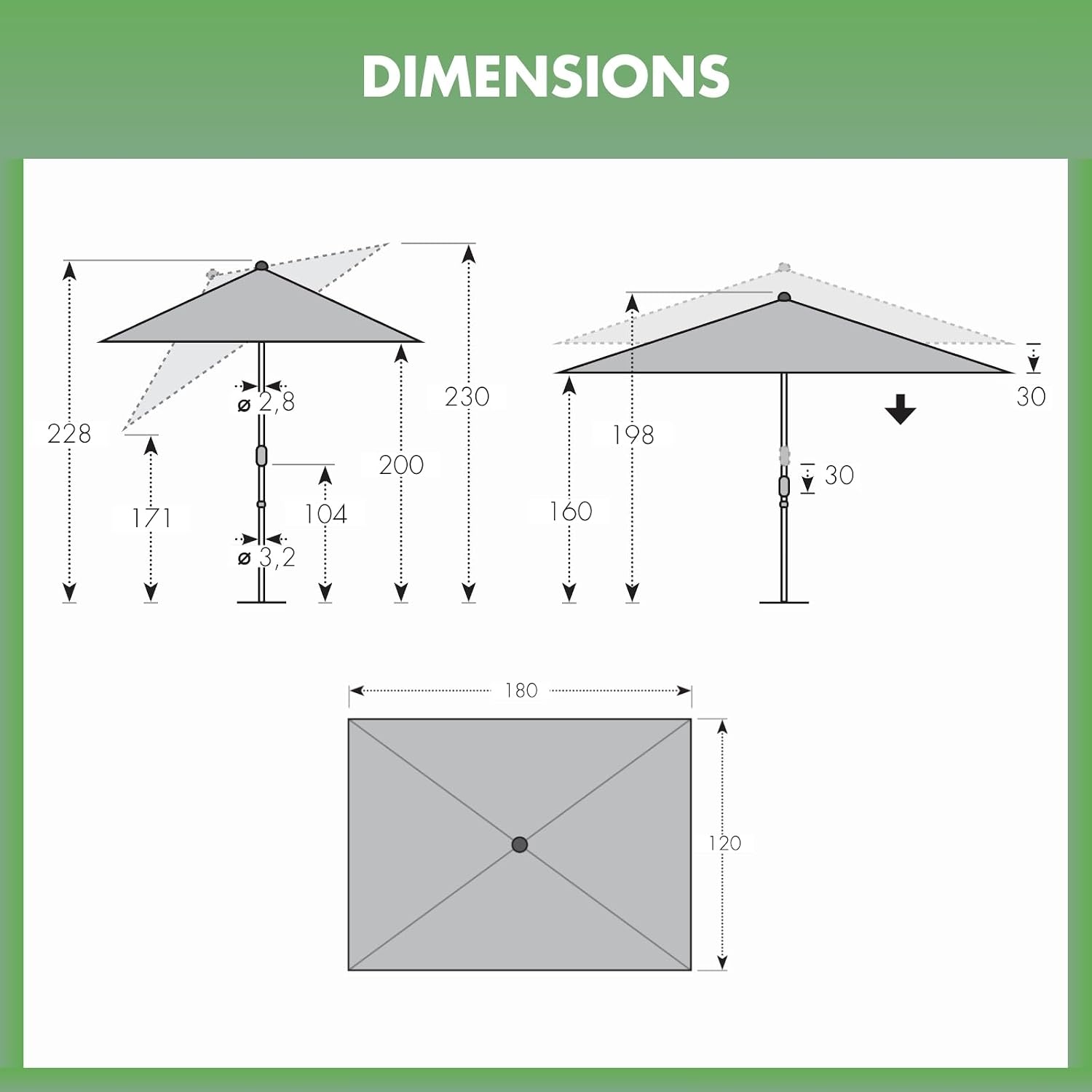 Thumbnail 6 de Doppler Parasol Rethink 180x120 cm – Naturel, rectangulaire et inclinable, Housse incluse