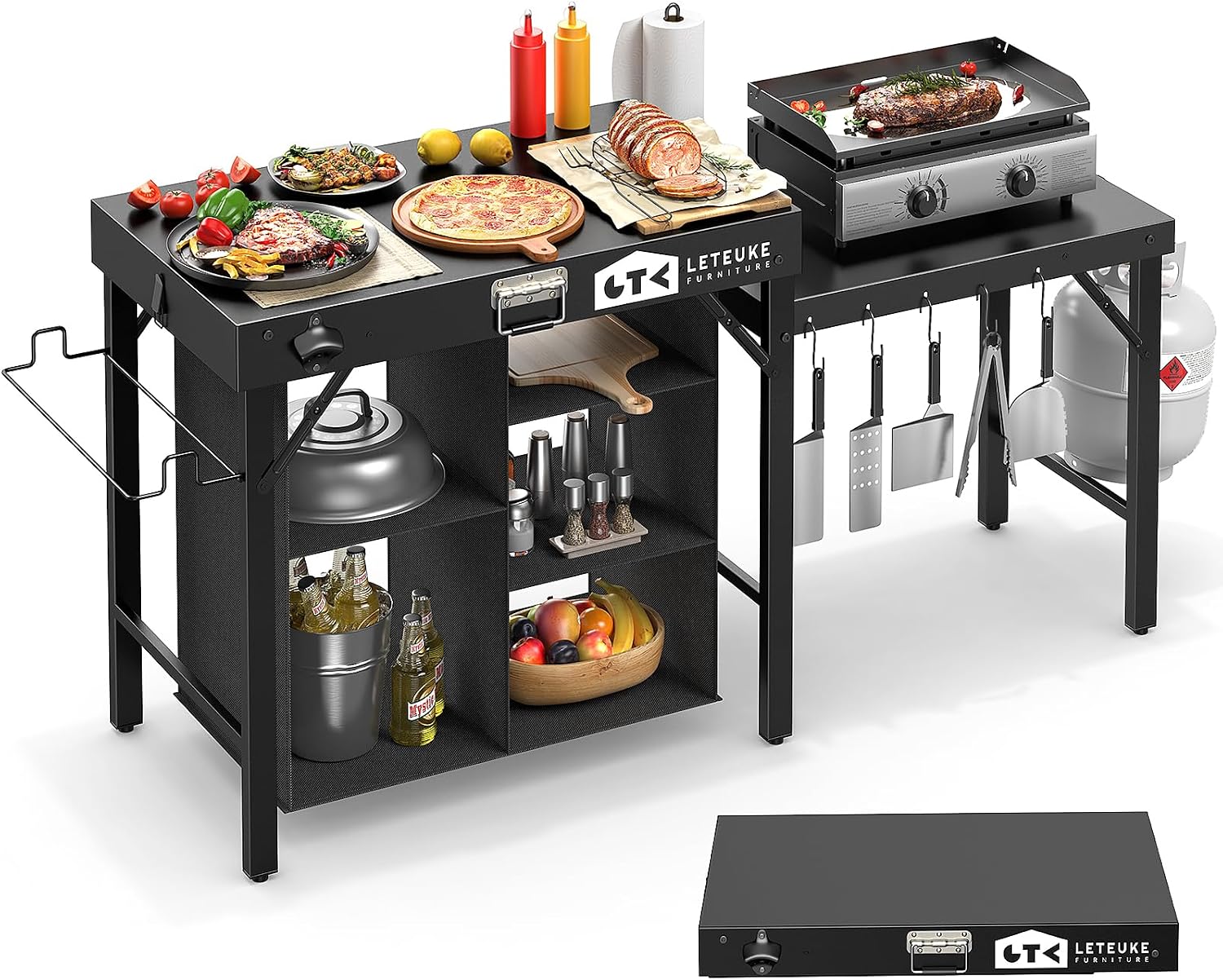 Detalle de Leteuke OTG-01 Folding Grill Table with Storage Shelves and Hooks