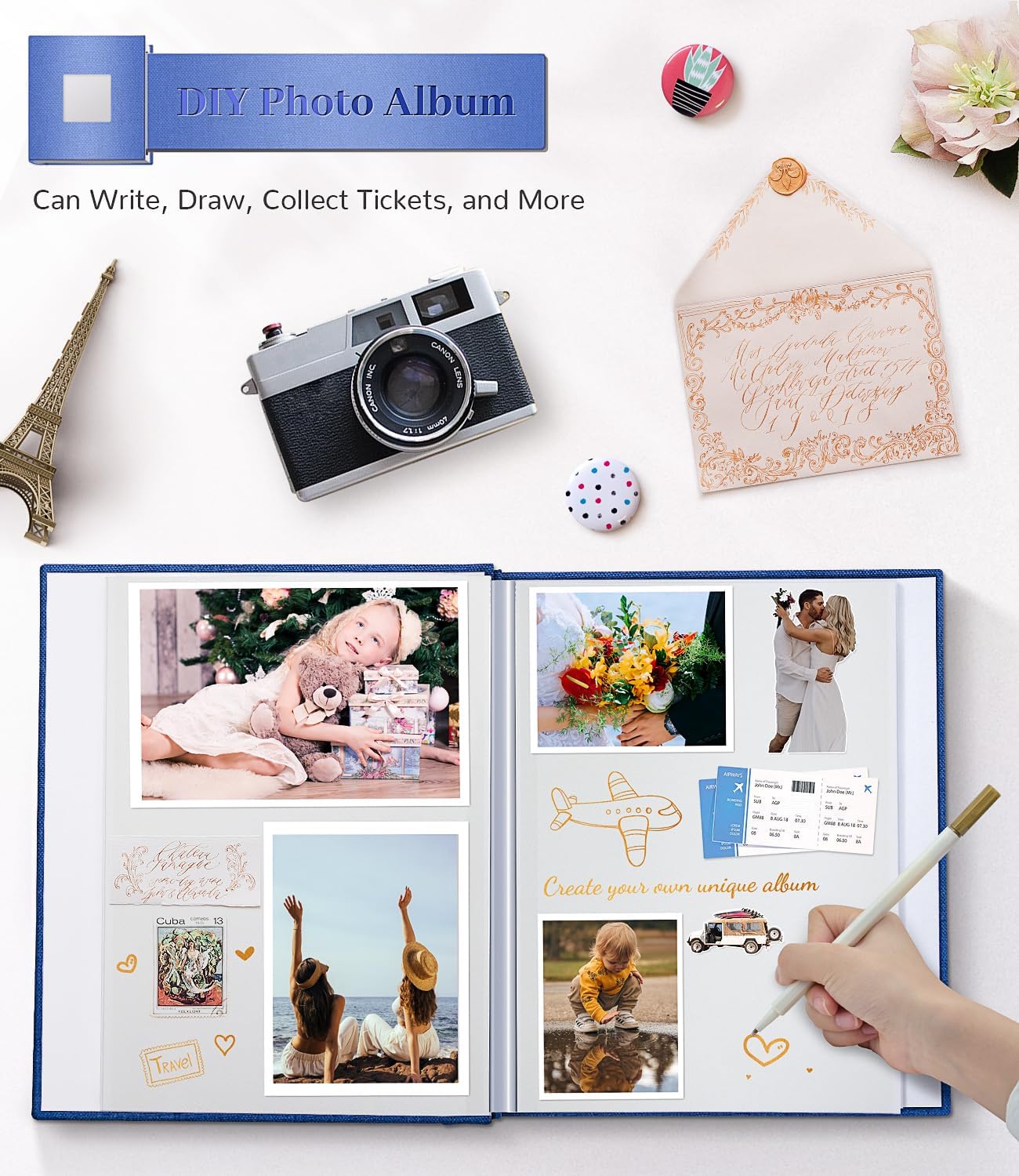 Detalle de Artfeel Artfeel-1 Self-Adhesive Photo Album, 60 Pages, Dark Blue Linen Cover
