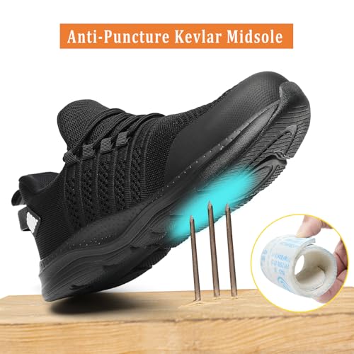 Detalle 2 de Safety Trainers Men Steel Toe Cap Trainers by LUPWEE – Black, UK 9.5