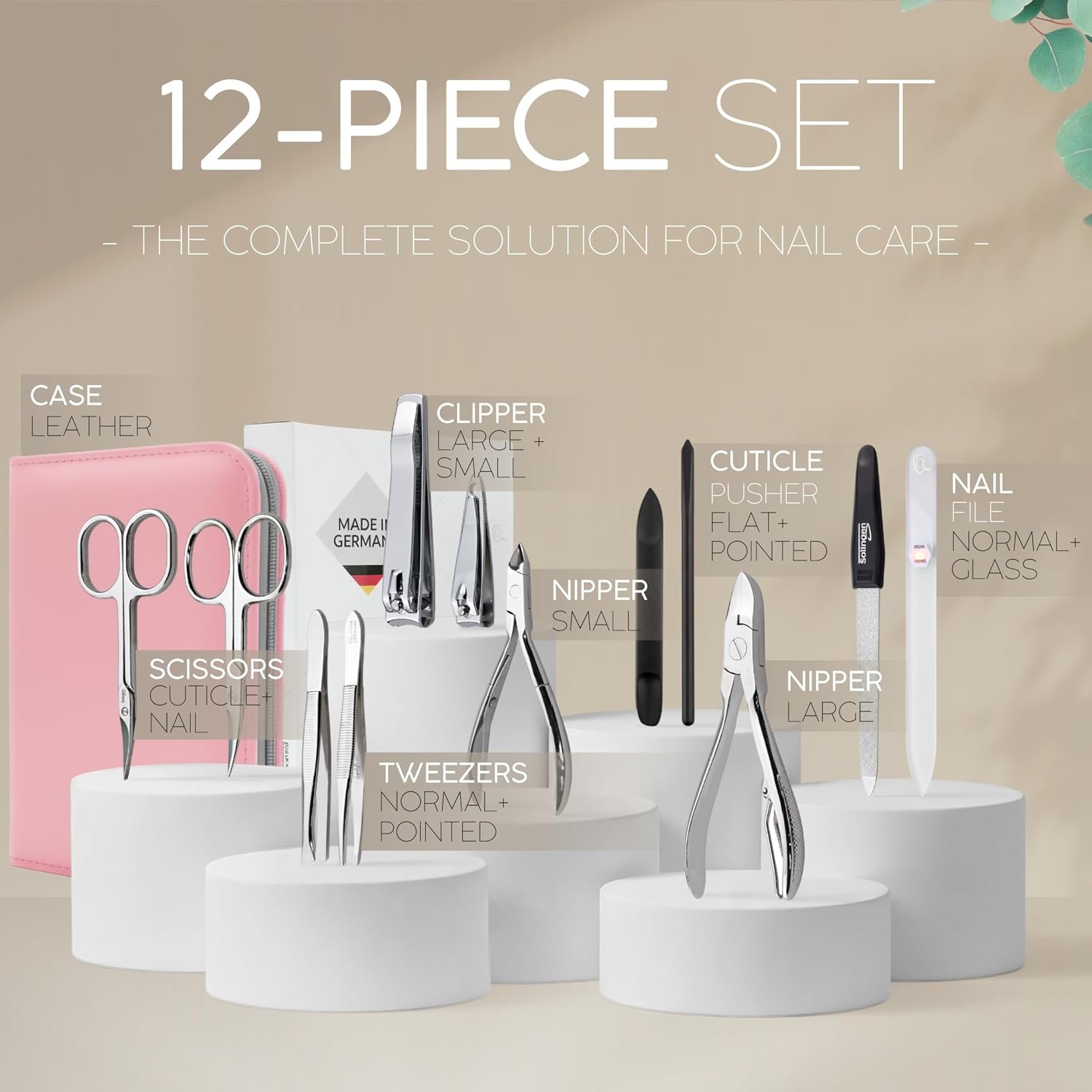 Thumbnail 2 de Solingen Set Manicure Professionale – Kit completo con Pinza, Lima in vetro e 12 pezzi, custodia in pelle