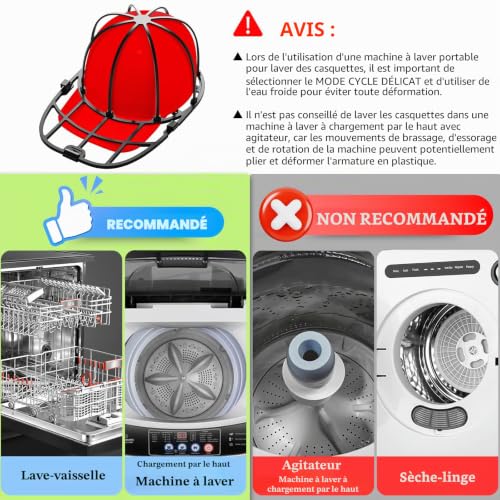 Thumbnail 4 de Eiito Lot de 2 lave-chapeaux avec cadre – pour casquettes de baseball adultes et enfants (noir)