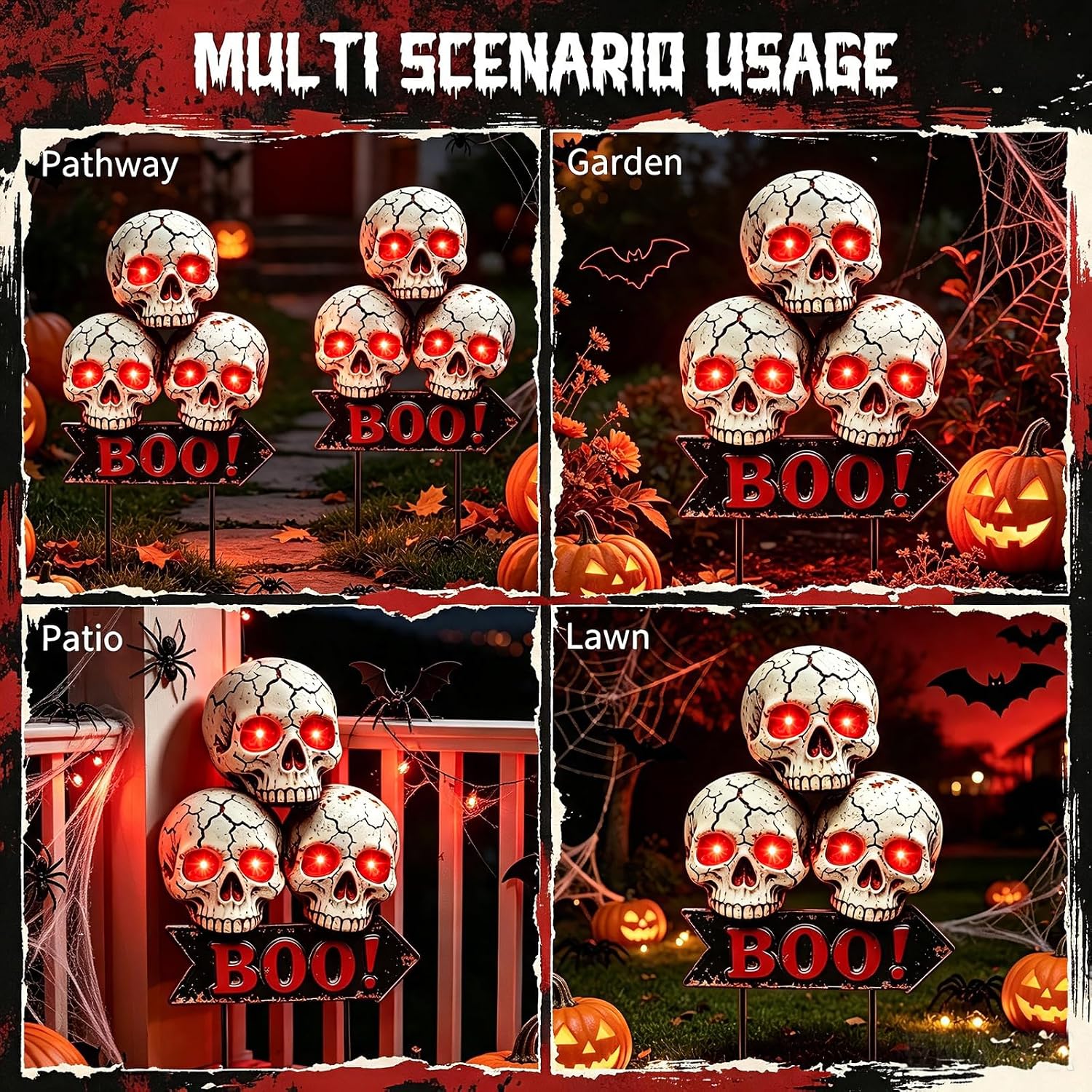 Detalle 2 de yulloyello LL-WSSTKL-1P Solar Halloween Skull Garden Stake with Red LED Eyes