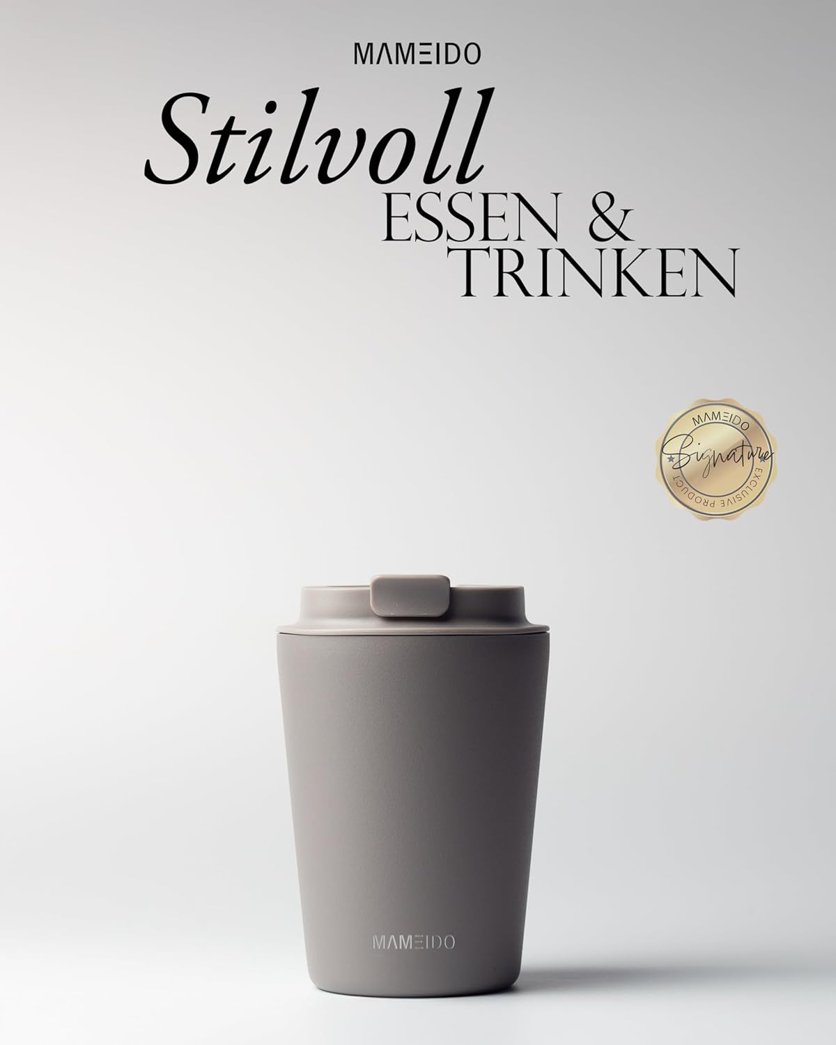 Detalle 2 de MAMEIDO Thermobecher 350 ml – doppelwandiger, auslaufsicherer Kaffeebecher to go aus Edelstahl