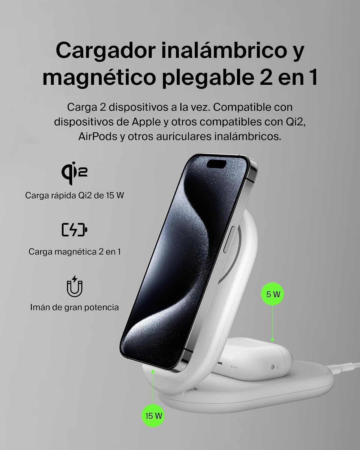 Thumbnail 1 de Belkin BoostCharge Cargador Magnético Plegable Qi2 15W: carga rápida y MagSafe en una estación versátil