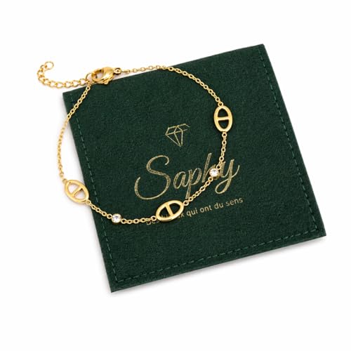 Detalle de SAPHY Bracelet Femme Maille Marine – Acier Inoxydable Hypoallergénique avec Strass
