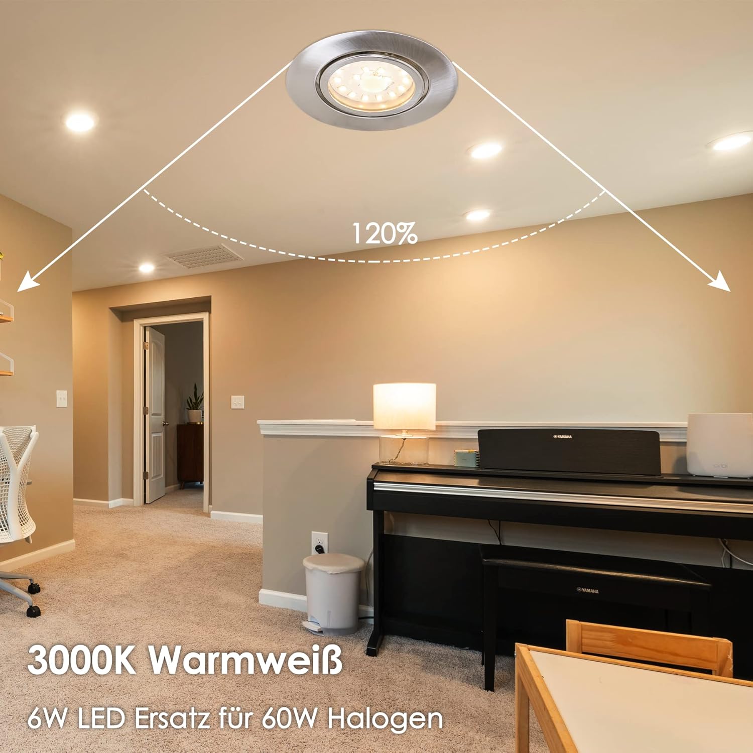 Thumbnail 4 de LED Einbaustrahler 3-Stufen Dimmbar Ultra Flach 6W, 3000K Warmweiß, 6er Set – IP54, 30° Schwenkbar